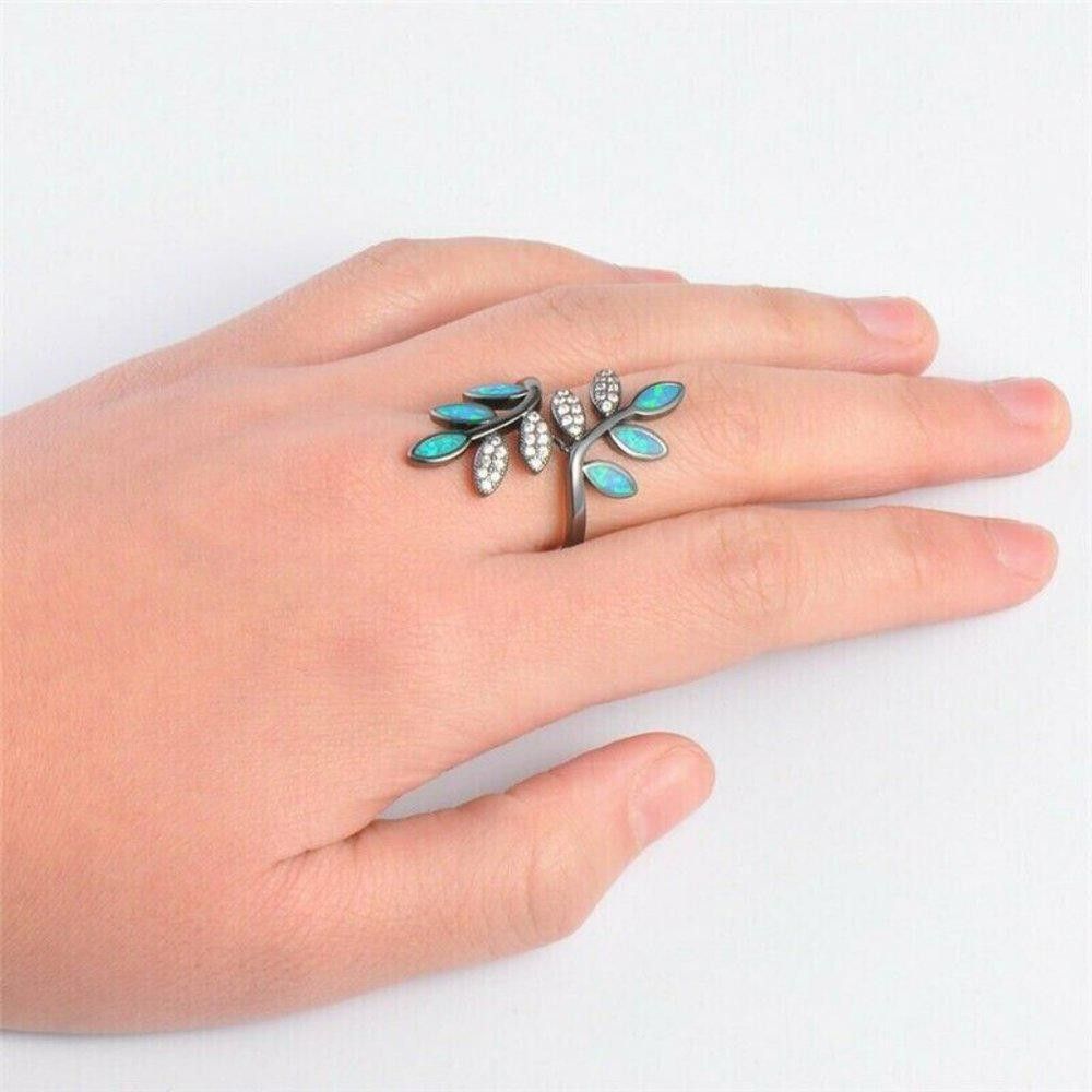 Designer 35mm Blue Opal & CZ Zircon Leaf Branch Ring - Size 7 Size ONE SIZE - 6 Thumbnail