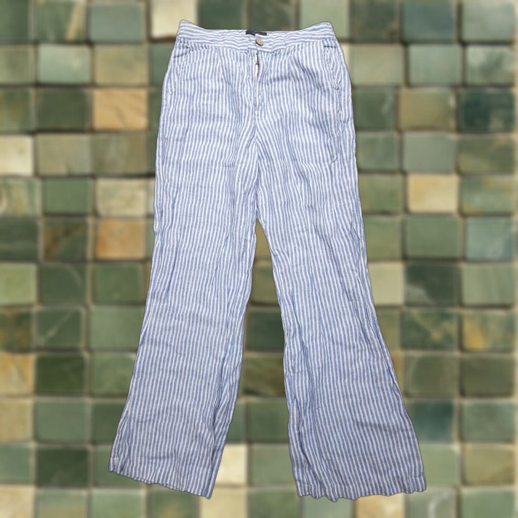 Vintage VINTAGE Tahari 100% Linen Wide-Leg Pants Size 10 Blue Striped High Coastal Old Money Mens Womens Girls Size 32" / US 10 / IT 46 - 1 Thumbnail