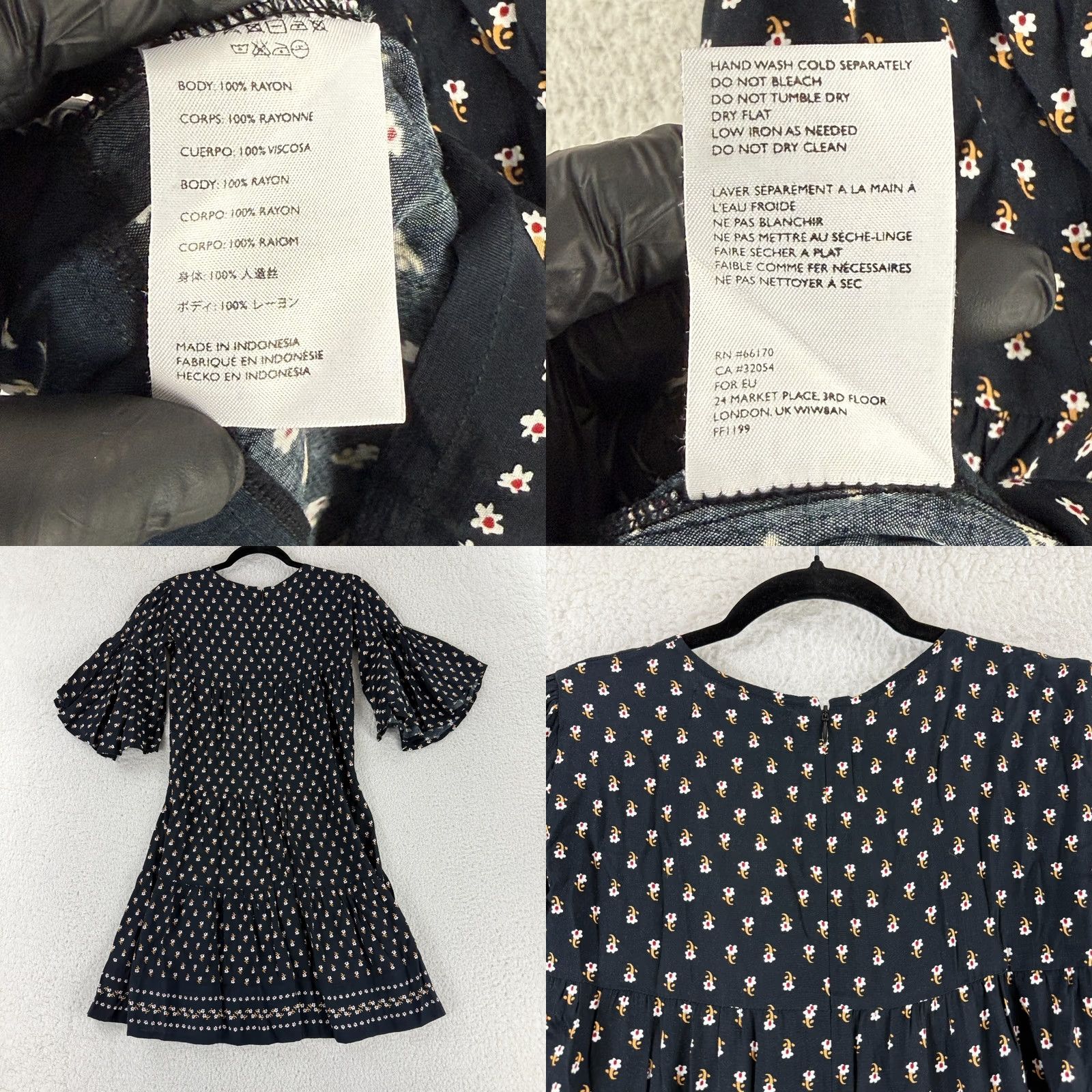 Vintage Faithfull The Brand x Anthropologie Fresa Dress Womens 2 Black Floral Tunic Dress Size XS / US 0-2 / IT 36-38 - 8 Thumbnail