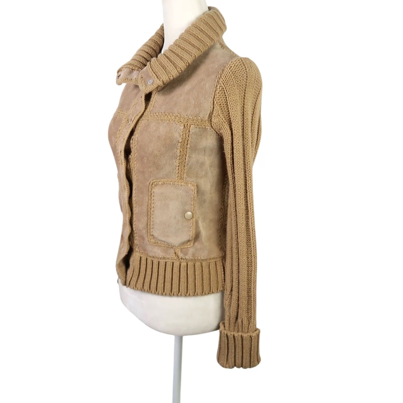 Vintage VINTAGE Carol Cohen tan suede leather and knit crochet jacket S Jacket Women XS Bohemian Hippie Snap Long Sleeve 70s Size S / US 4 / IT 40 - 3 Thumbnail