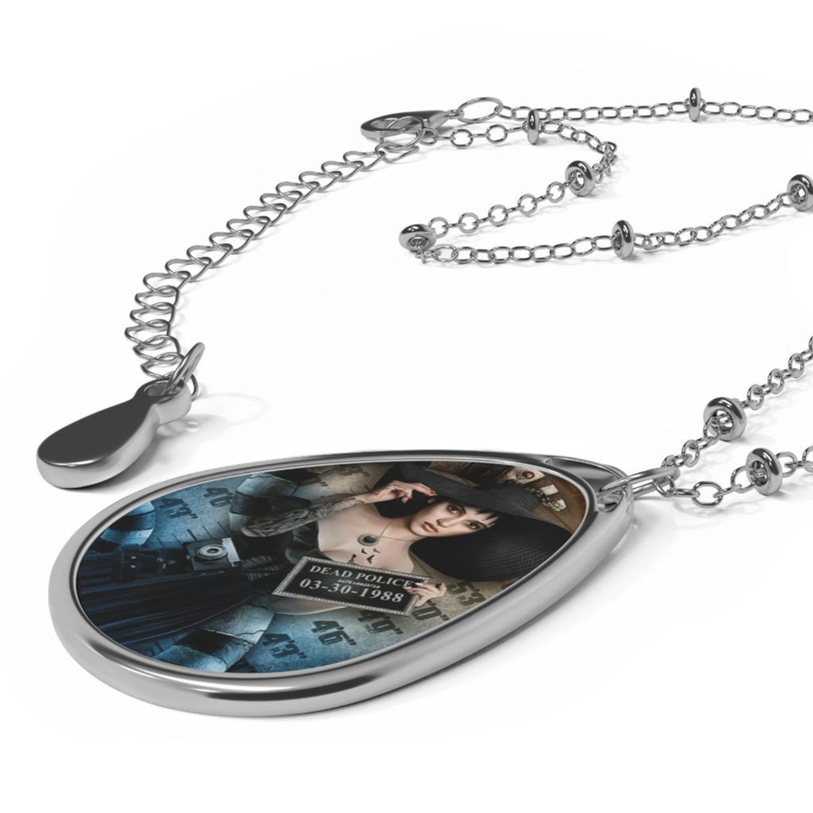 Handmade Gothic Mugshot Teardrop Pendant Necklace Dark Aesthetic Size ONE SIZE - 3 Thumbnail