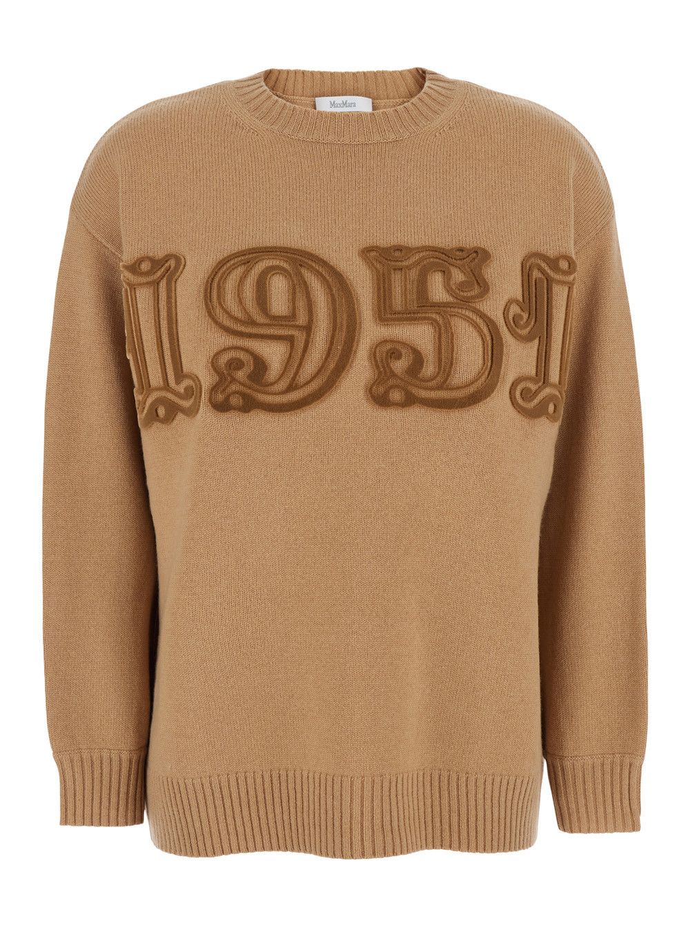 Max Mara Beige Crew Neck Sweater with Front Embroidery in Wool and Cashmere Blend Woman Size S / US 4 / IT 40 - 1 Thumbnail