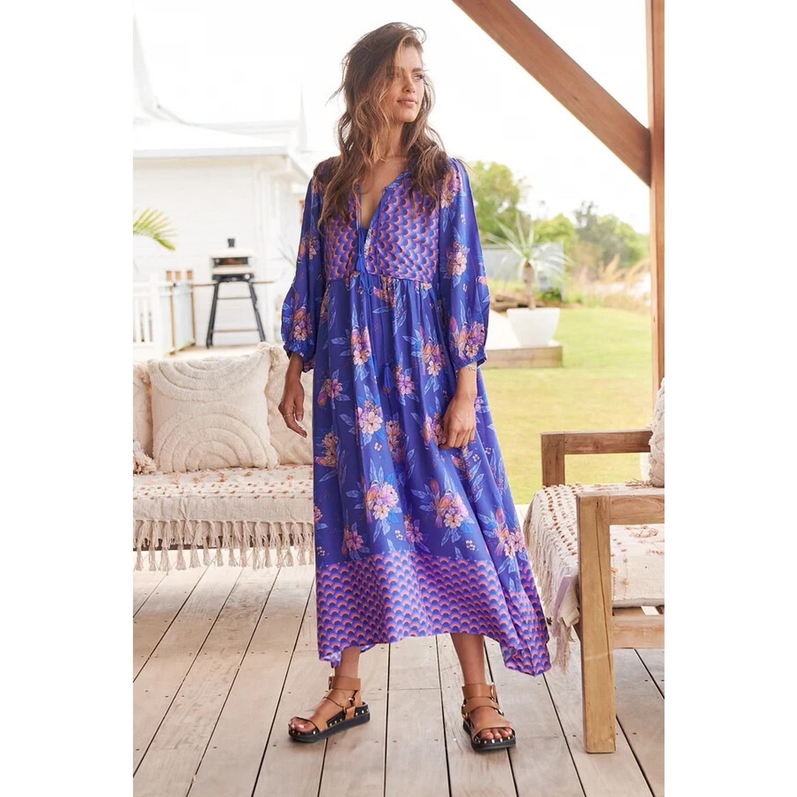 New Anthropologie Jaase Penny Indigo Dreams Midi Dress Large