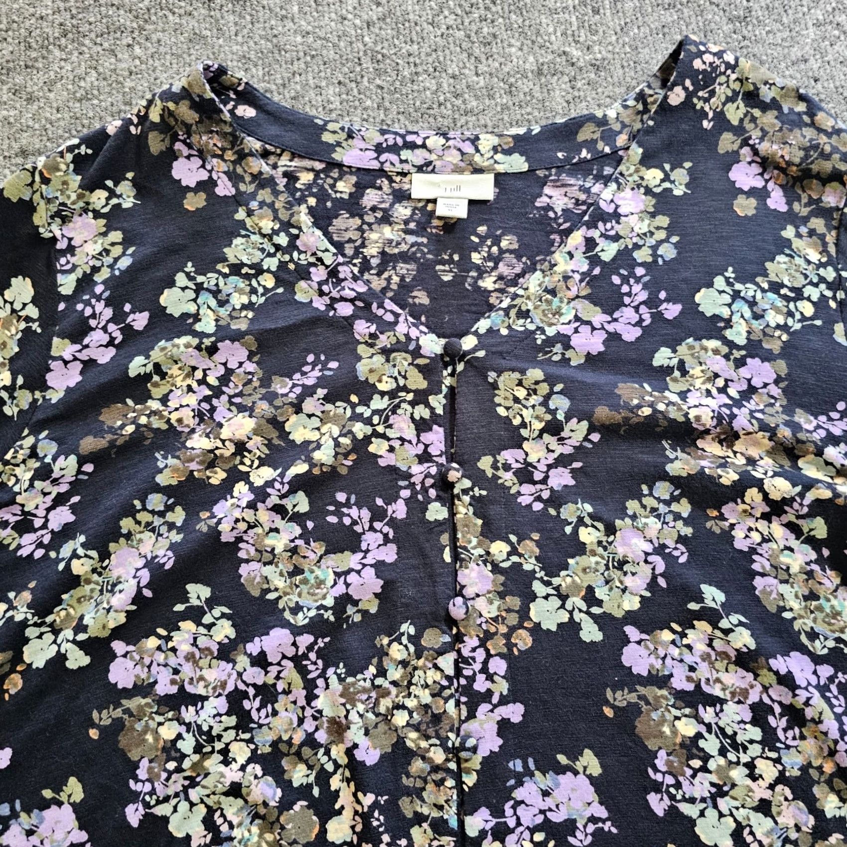 J. Jill J Jill Top Shirt Womens XL Black Purple Floral Long Sleeve Button Career Casual Shirt XL Black Purple Floral Long Sleeve Button Career Casual Womens Size XL / US 12-14 / IT 48-50 - 2 Thumbnail