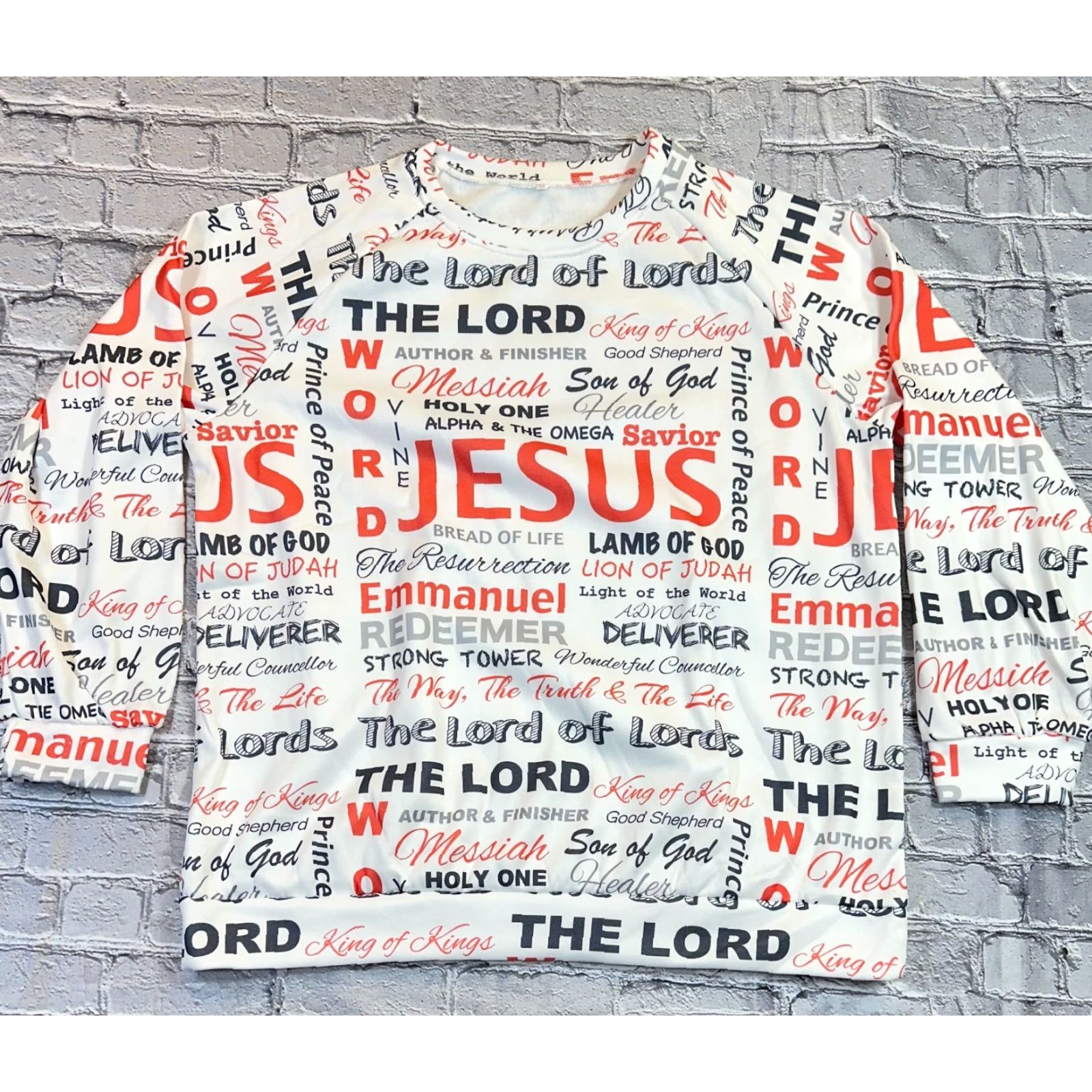 Spell Jesus White Sweatshirt AOP All Over Print Double Sided Spell Out Men's XL Size US XL / EU 56 / 4 - 2 Thumbnail