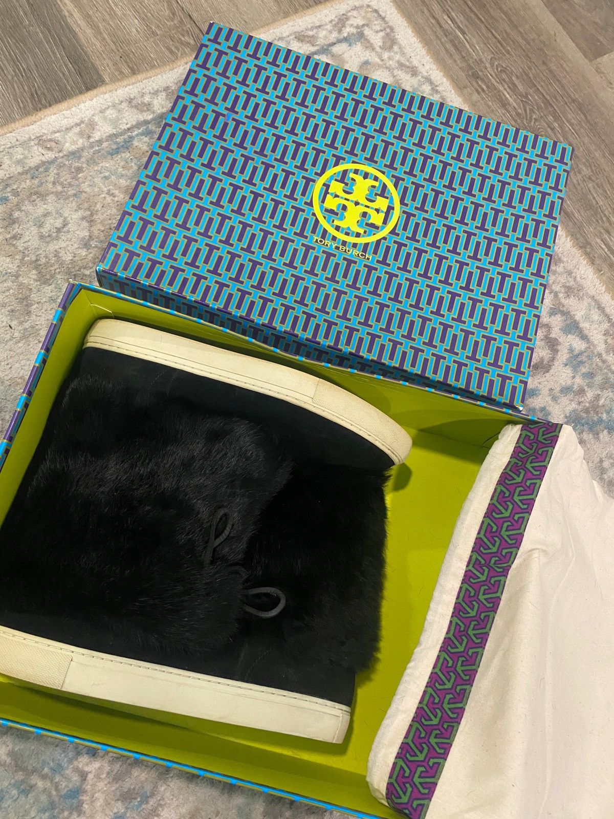 Tory Burch Tory Burch black Anjelica boots rabbit fur split suede Size US 11 / IT 41 - 8 Thumbnail