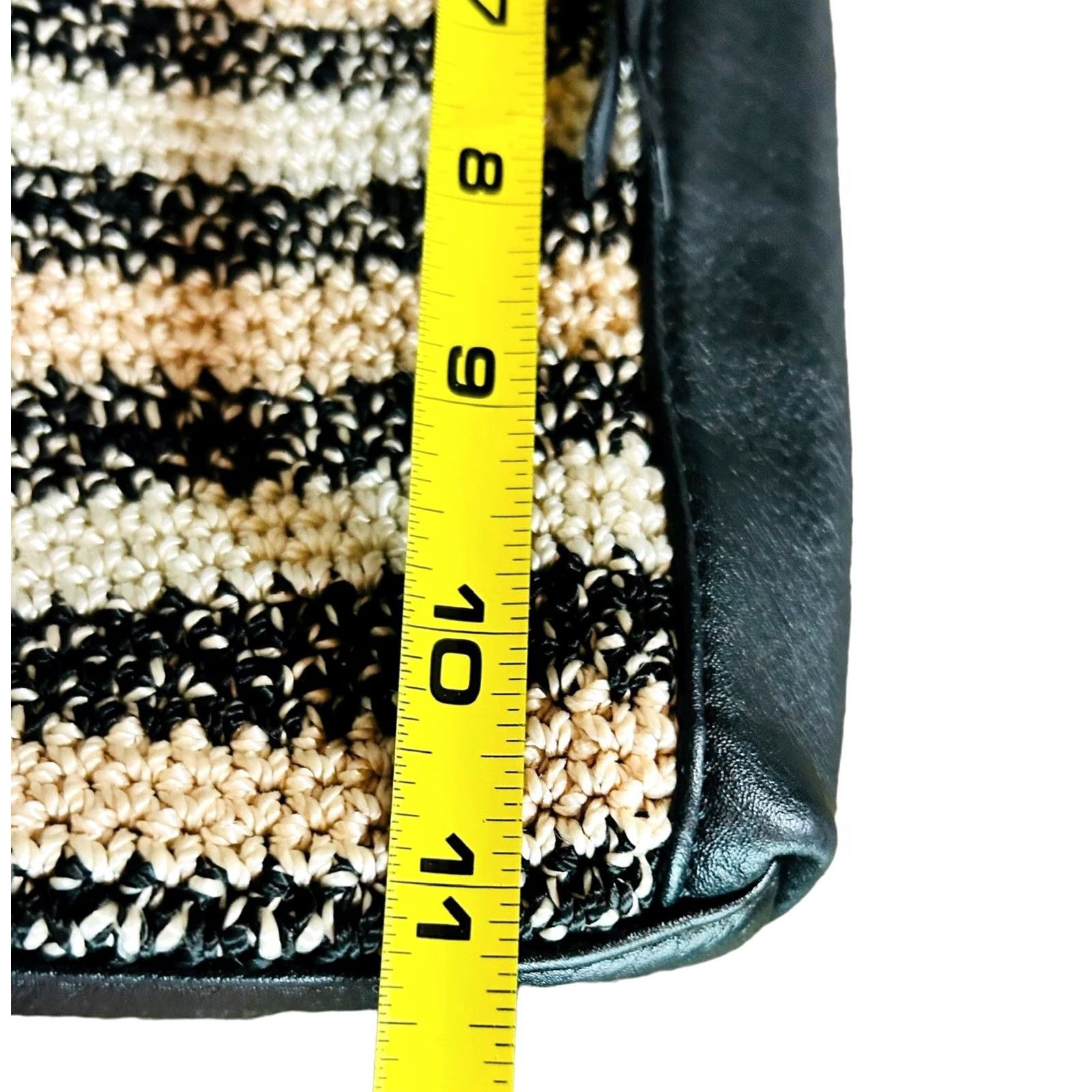 The Sak VINTAGE The Sak Black Faux Leather Hobo Bag Shoulder Purse Crochet Trim Boho Women’s Size ONE SIZE - 6 Thumbnail