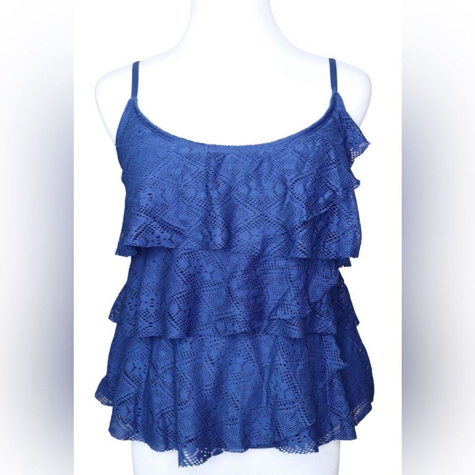 Jones New York Jones New York Blue Lace Triple Ruffle Tankini Swim Top 12 Size XL / US 12-14 / IT 48-50 - 2 Thumbnail