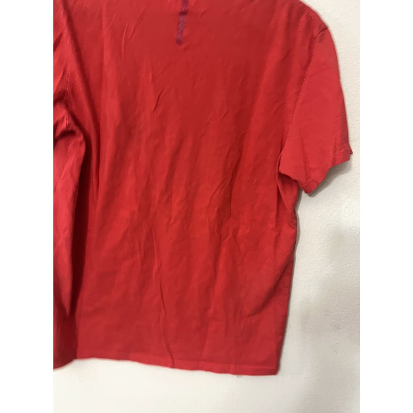 Vintage CALVIN KLEIN JEANS Women Red Striped Henley T-Shirt Medium Short Sleeve Size 32" / US 10 / IT 46 - 3 Thumbnail