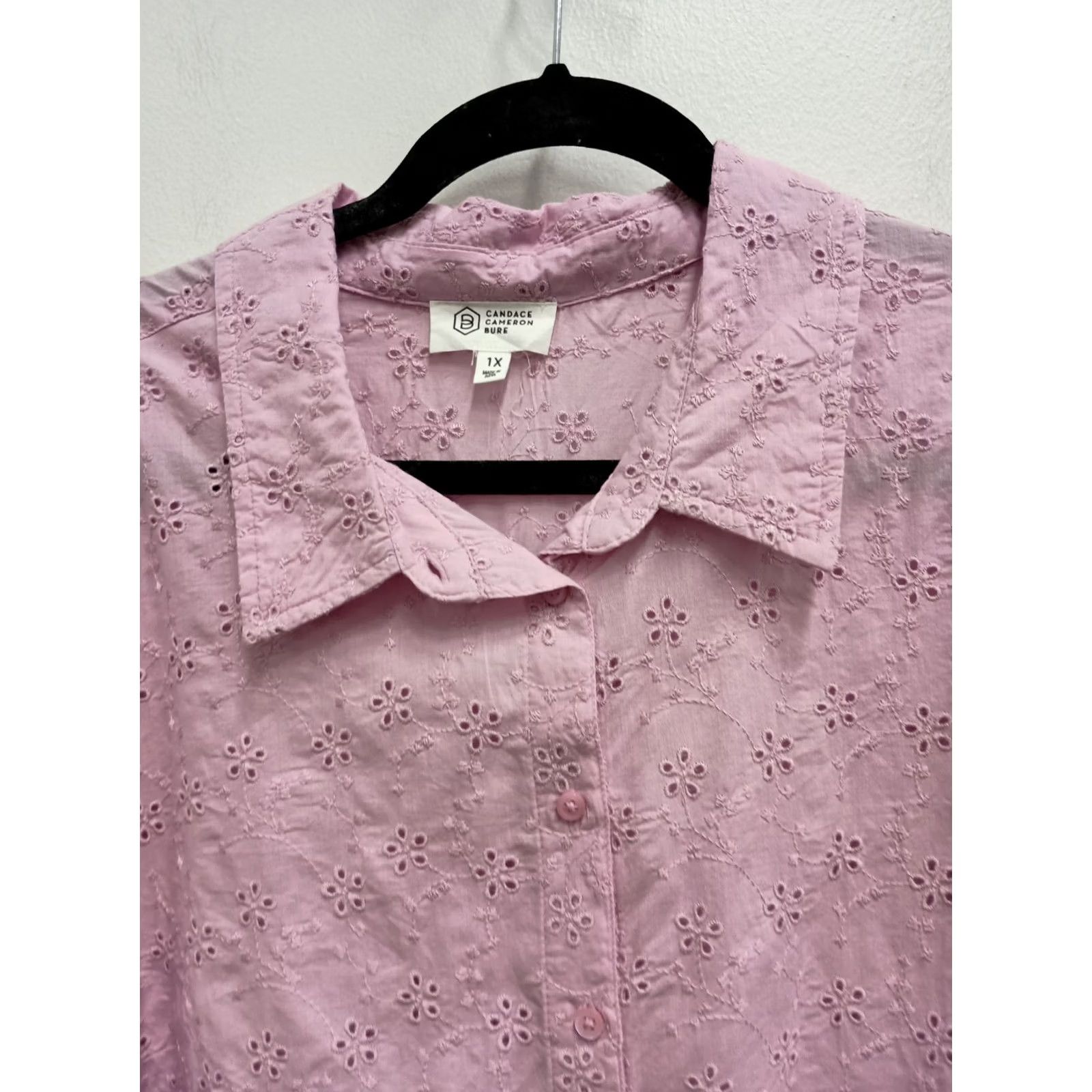 Vintage Candace Cameron Bure Shirt 1X Pink Eyelet Floral Embroidered Cottagecore Womens Size XL / US 12-14 / IT 48-50 - 2 Thumbnail