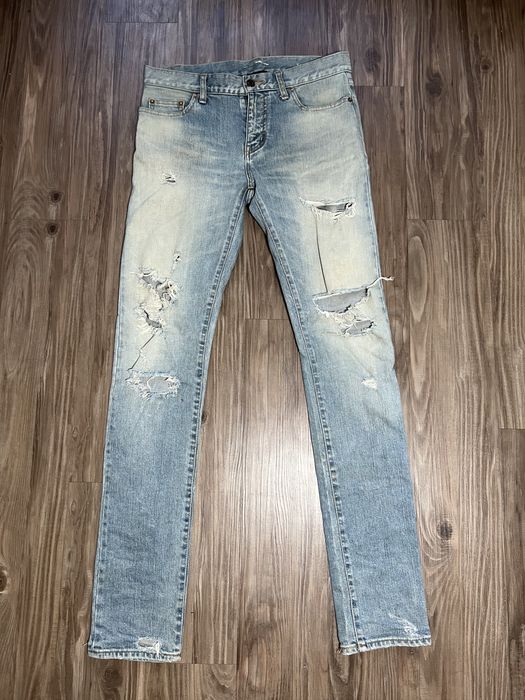 Saint Laurent Paris Saint Laurent Hedi Slimane Light Blue Crash Denim ...