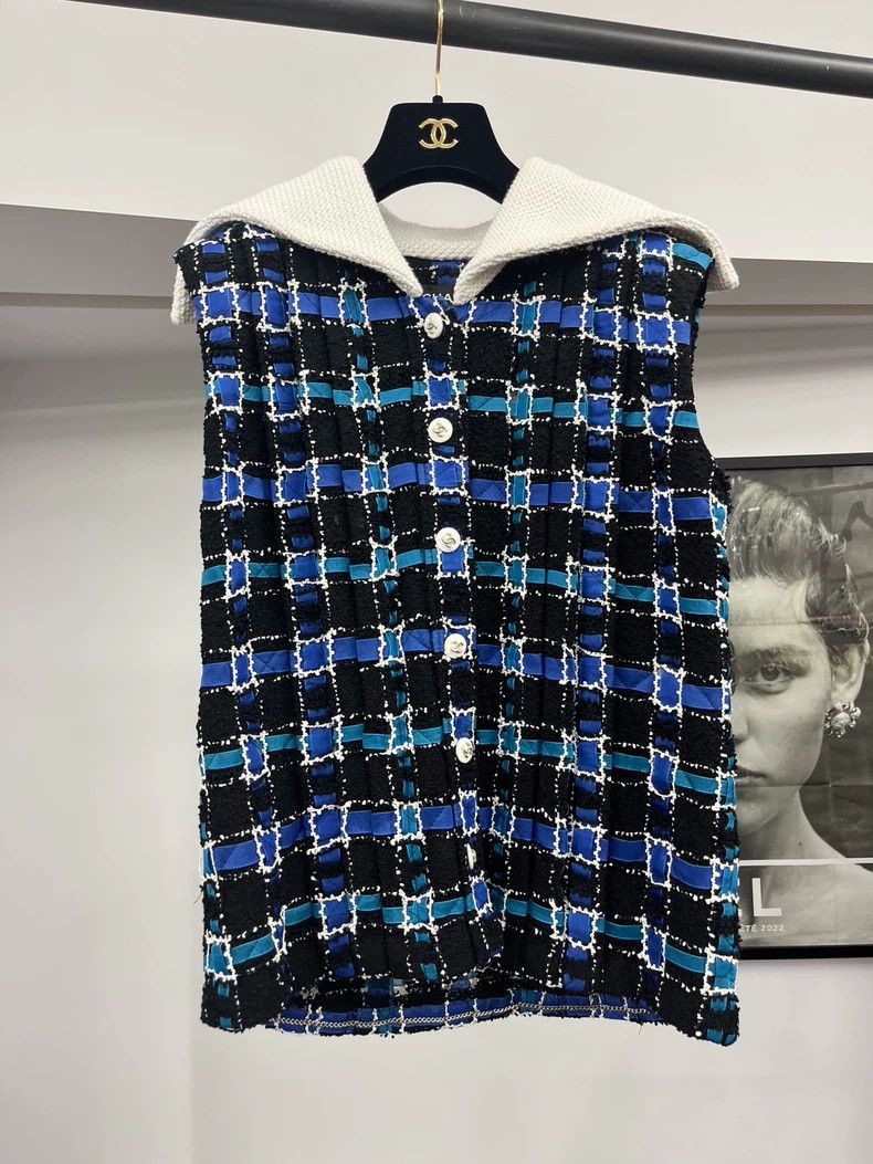 Chanel Chanel Black Blue Plaid Tweed Vest - dmc Size US M / EU 48-50 / 2 - 1 Thumbnail