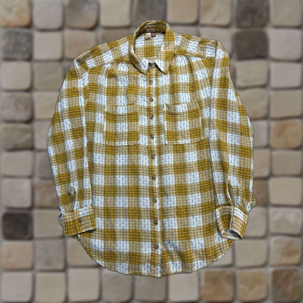 Anthropologie Anthropologie Pilcro Shirt Womens XS Plaid Mustard Yellow Wool Viscose Casual Oversized Size XS / US 0-2 / IT 36-38 - 1 Thumbnail