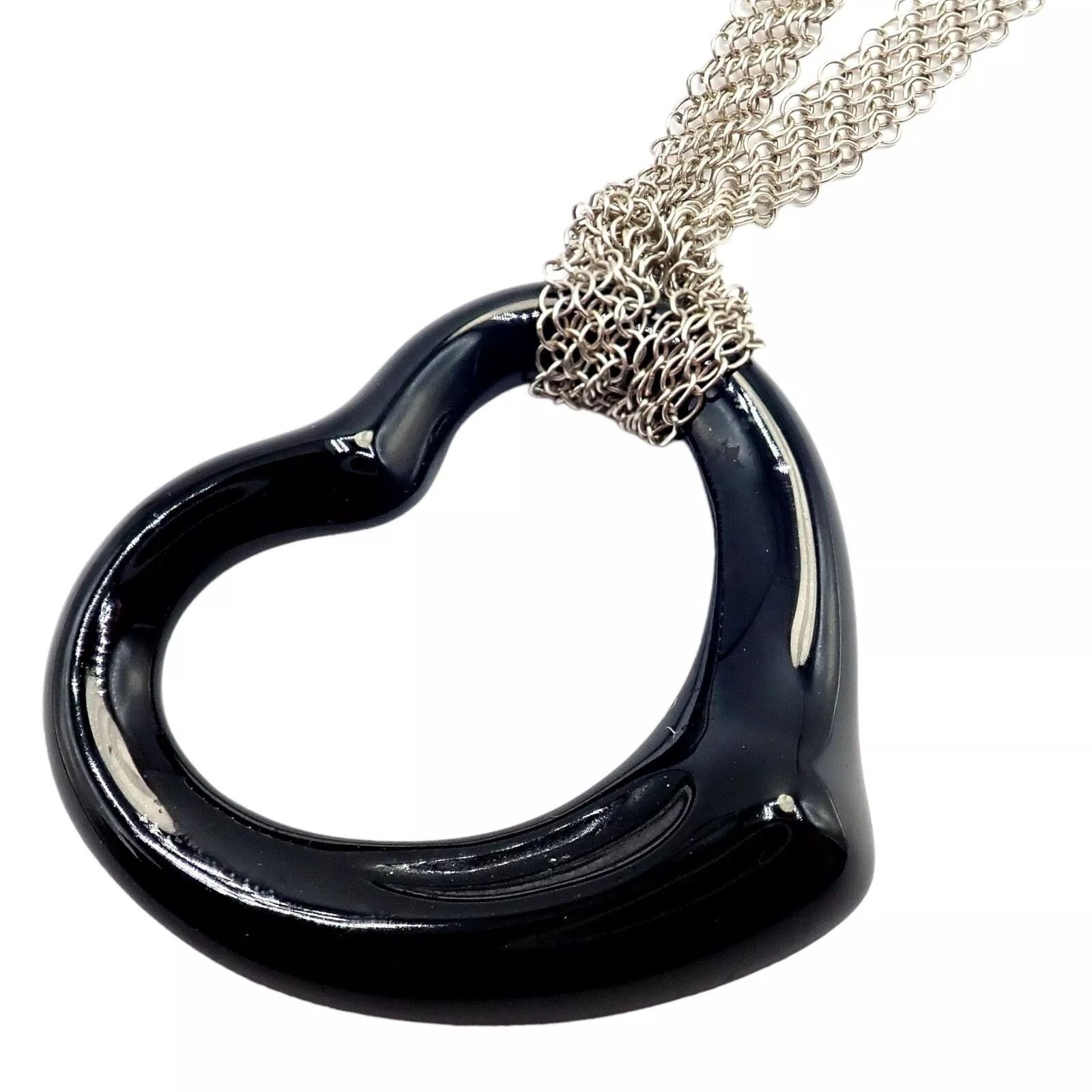 Tiffany & Co Silver Open Onyx Heart Pendant 28
