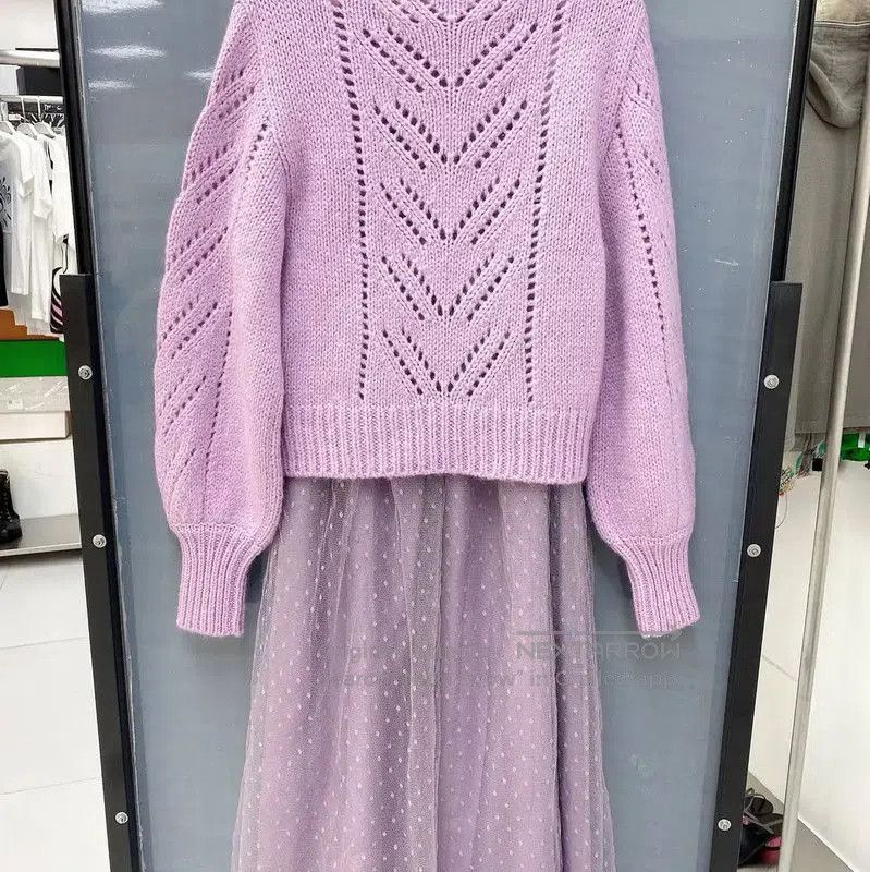 Valentino Valentino Purple Knit Sweater and Skirt Set . Size L / US 10 / IT 46 - 2 Thumbnail