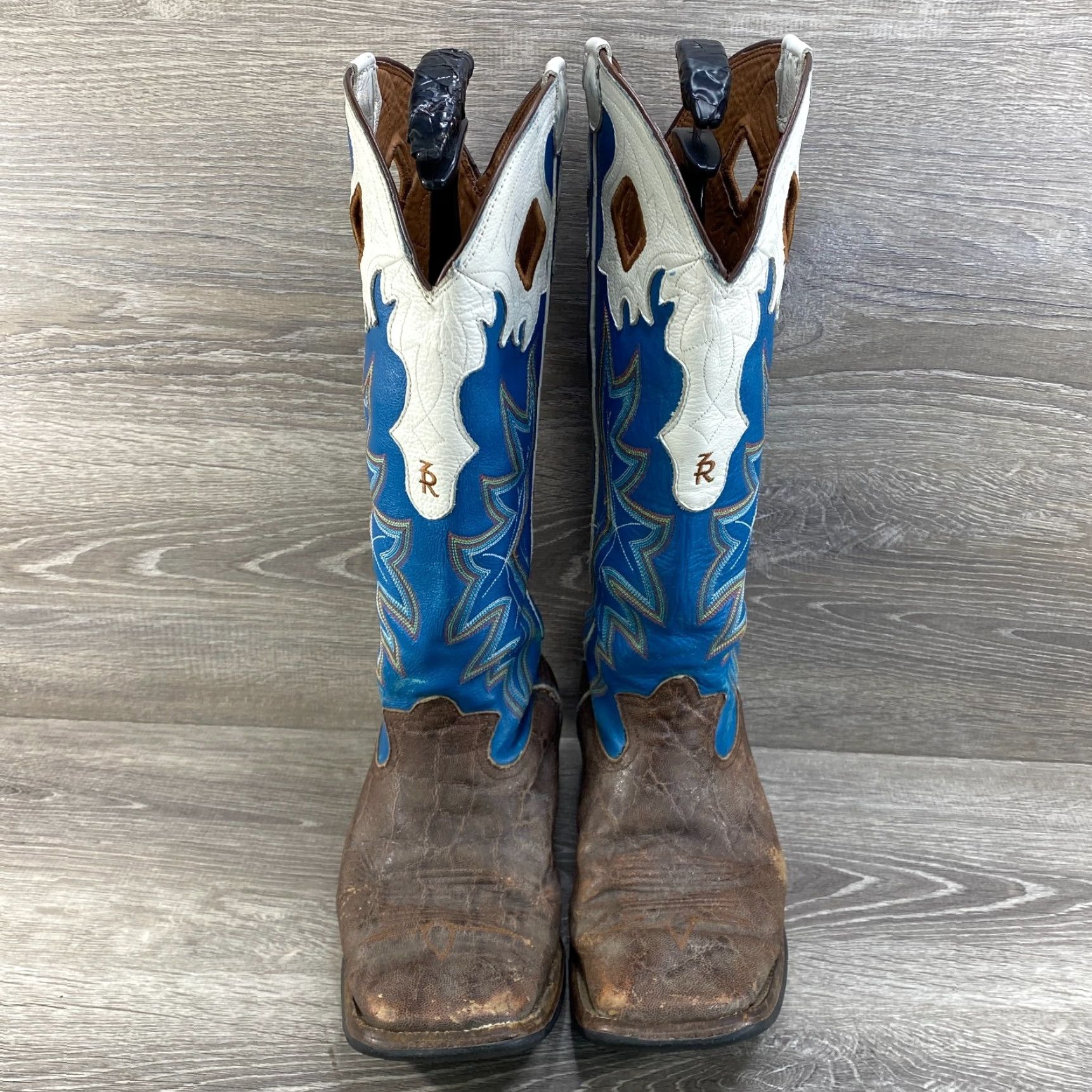 Tony Lama Tony Lama ZR Mens 8 D Brown Blue Leather Cowboy Boots Square Toe Tall Shaft Shirt Mens Boots Brown Blue Western Leather Tony Lama ZR 8D Cowboy Size US 8 / EU 41 - 3 Thumbnail