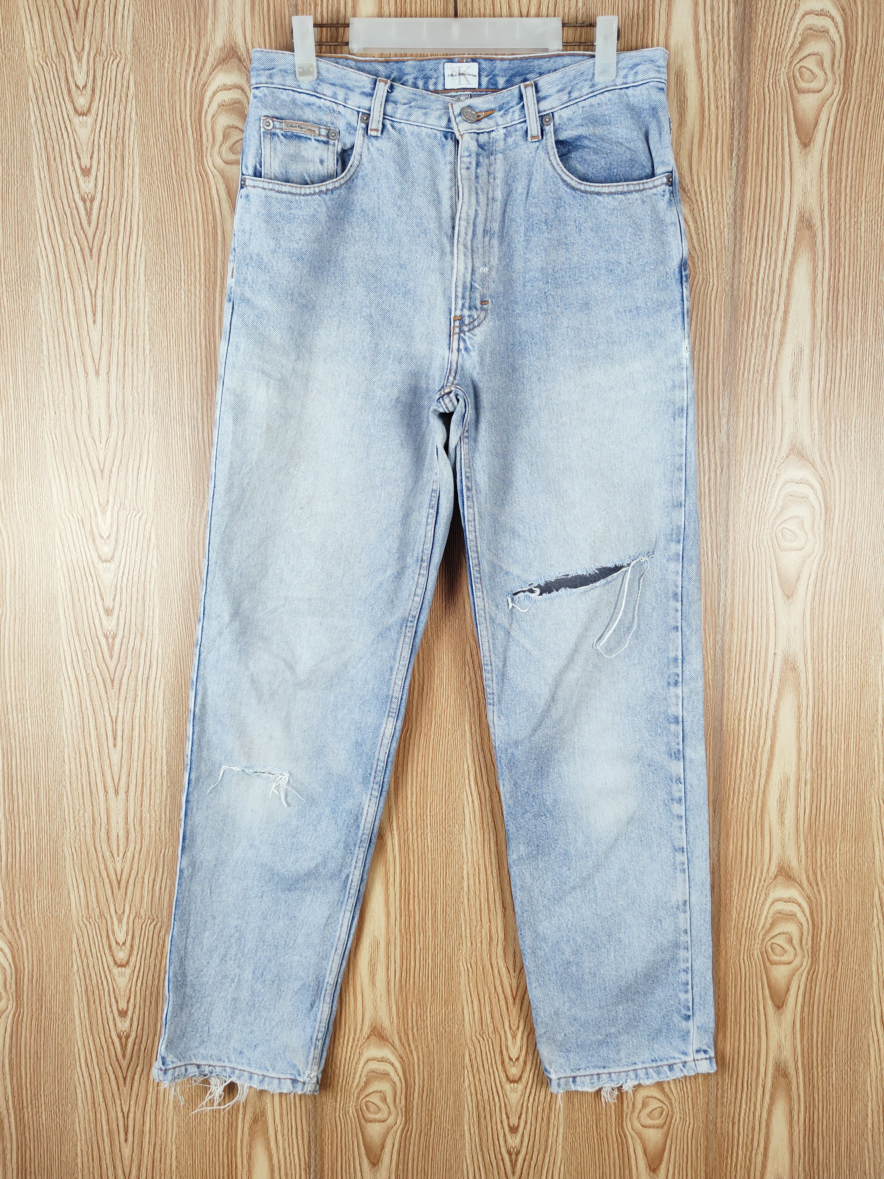 Calvin Klein × Vintage Calvin Klein Blue Faded Distressed Ripped Jeans Size US 31 - 1 Thumbnail