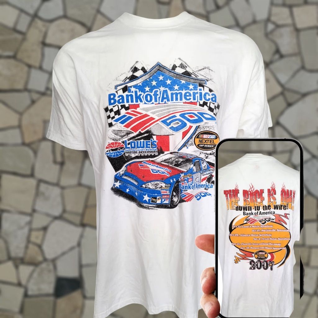 Hanes VINTAGE Bank of America 500 NASCAR 2007 T-Shirt XL Hanes White 100% Cotton Size US XL / EU 56 / 4 - 1 Thumbnail