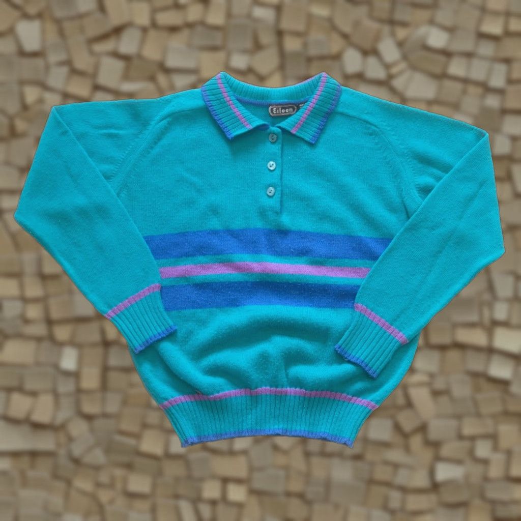 Eileen Fisher VINTAGE EILEEN POLAND MADE SWEATSHIRT GREEN STRIPED ACRYLIC WOMEN SZ M Size US M / EU 48-50 / 2 - 1 Thumbnail