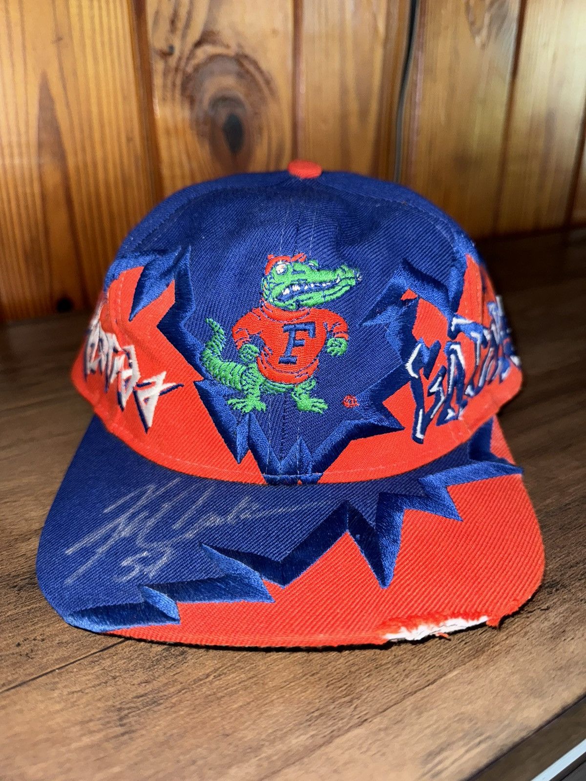 image of VTG Autographed 90's Florida Gators Drew Pearson Snapback Hat in Blue, Men's
