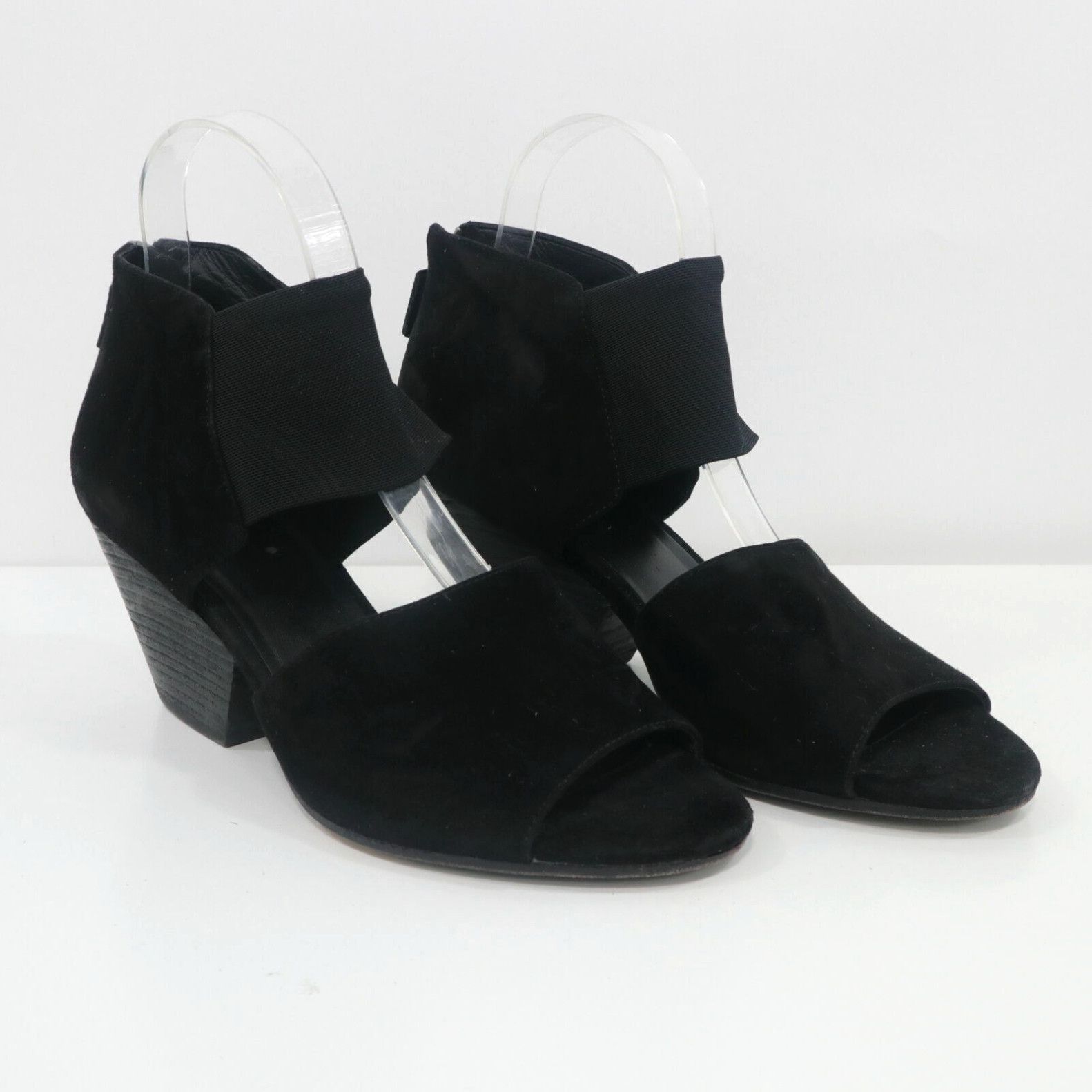 image of Eileen Fisher Womens Sandals 9 Black Suede Leather Back Zip Open Toe in White