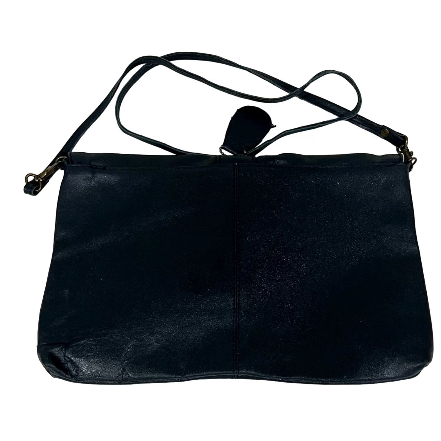 Vintage VINTAGE 90s Leather Purse Black Clutch Shoulder Bag Envelope Snap Ruched Front Women Leather Clutch Mens Womens Budgets Size ONE SIZE - 4 Thumbnail