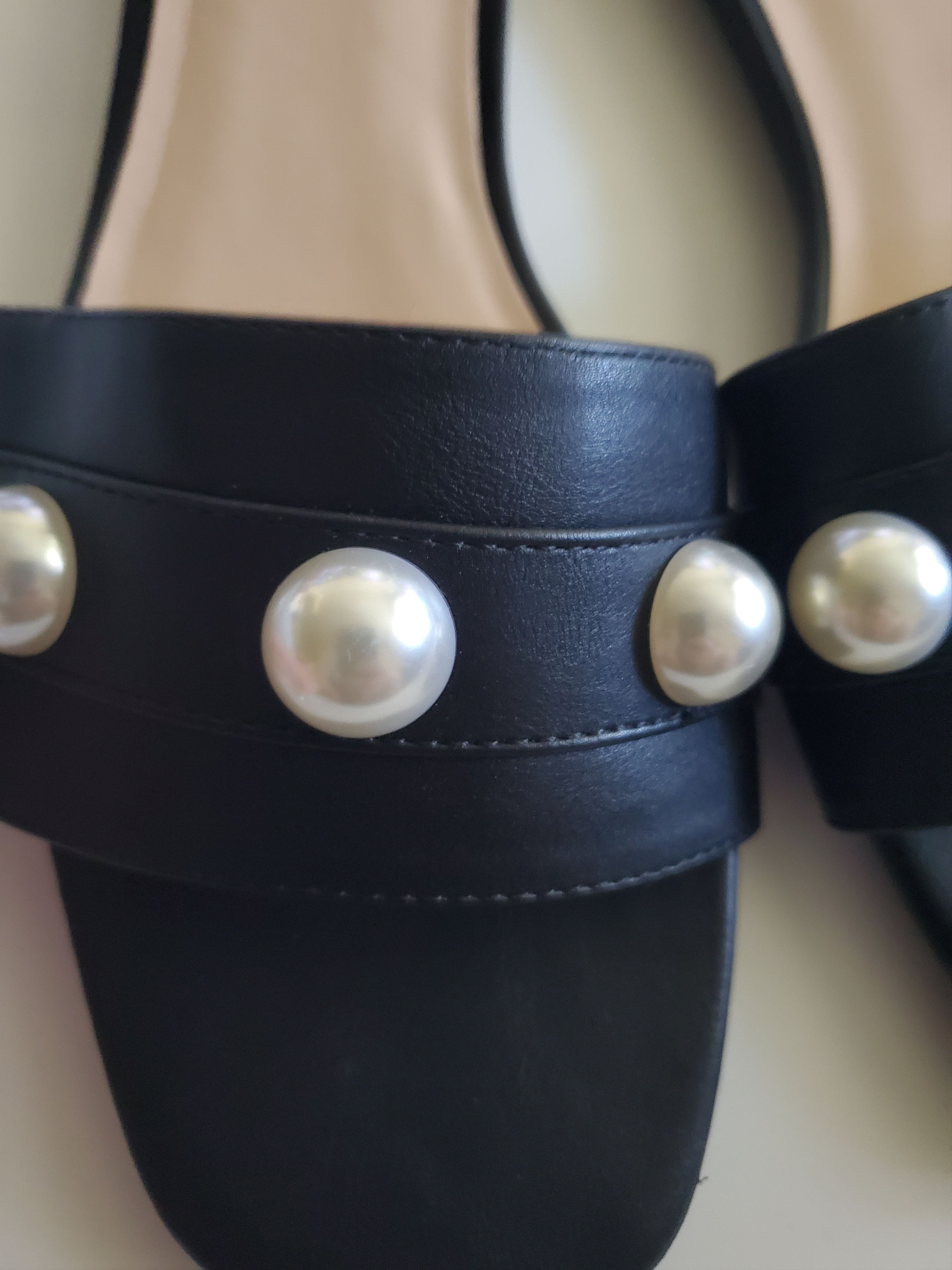 Other Journee Collection Black Faux Leather Sandals w/ Pearls Size US 11 / IT 41 - 2 Thumbnail