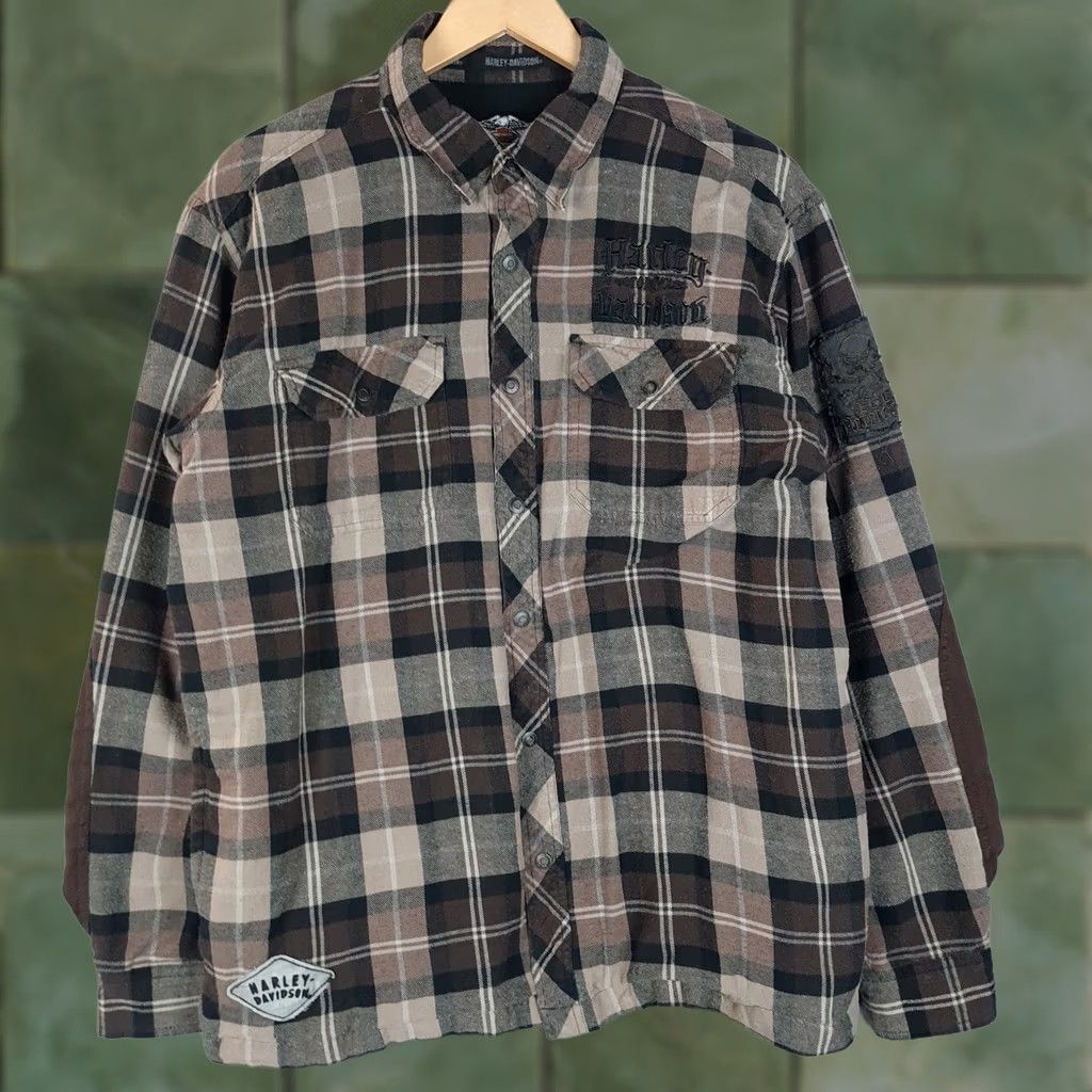 Harley Davidson Harley-Davidson Shirt Jacket Mens Large Brown Plaid Flannel Skull Lined Patch Jacket Size US L / EU 52-54 / 3 - 1 Thumbnail