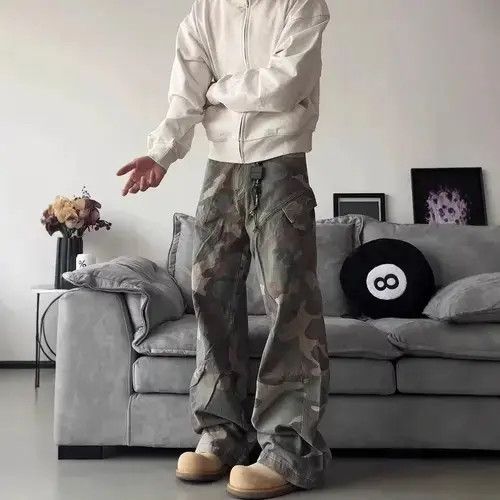 Jean Camo Cargo Wide Stacked Flare Pants Size US 30 / EU 46 - 6 Thumbnail