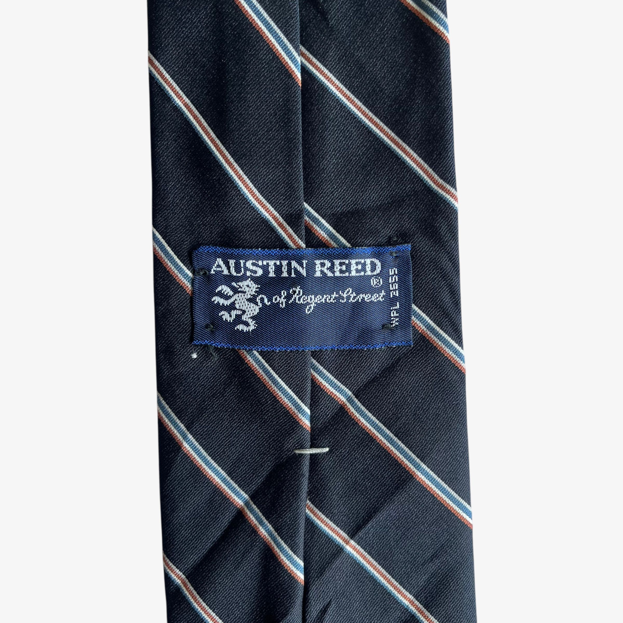 Austin Reed Vintage 80s Austin Reed Navy Blue & Orange Striped Silk Tie Size ONE SIZE - 2 Thumbnail
