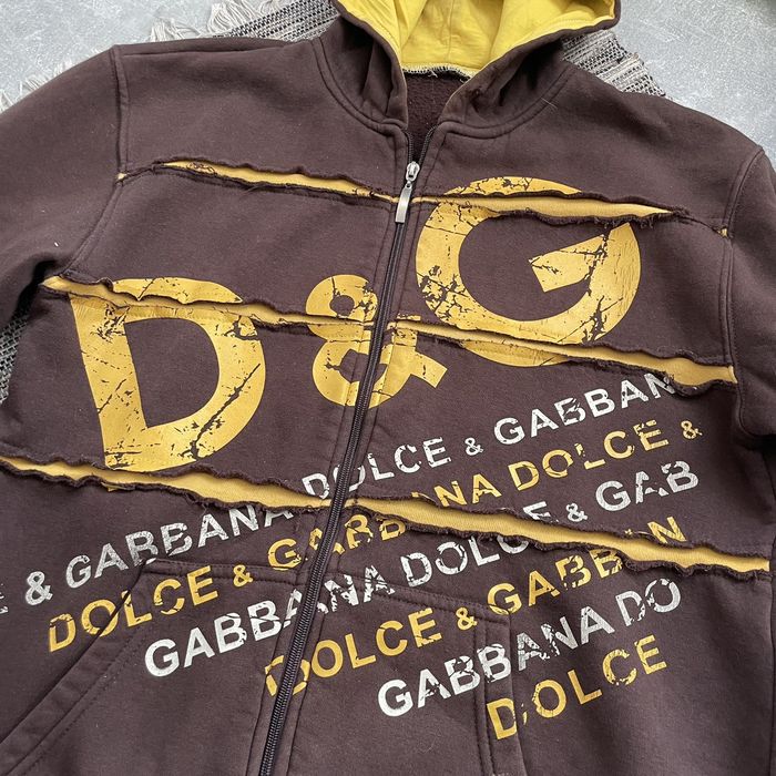 Vintage BROWN 90s DOLCE GABBANA REPLICA ZIP HOODED HOODIE Y2k