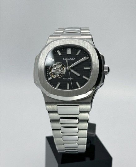 Japanese Brand Seiko Mod Nautilus Black Open Dial Steel Watch NH35 41mm Size ONE SIZE - 1 Thumbnail