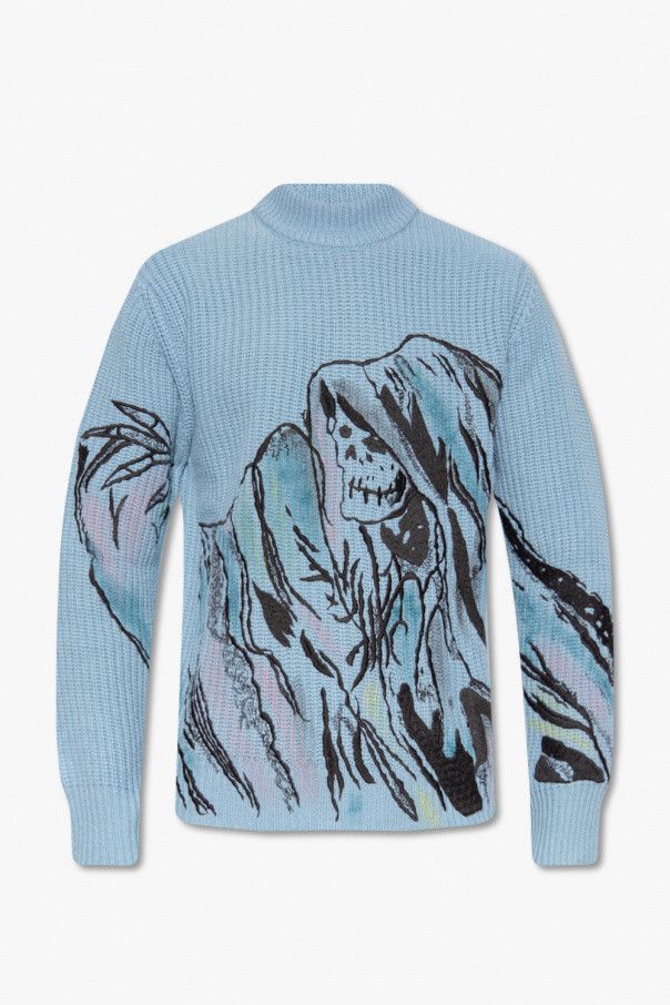 Amiri × Wes Lang o1w1db10125 Secret Wool And Cashmere Sweater in Light Blue Size US M / EU 48-50 / 2 - 1 Thumbnail