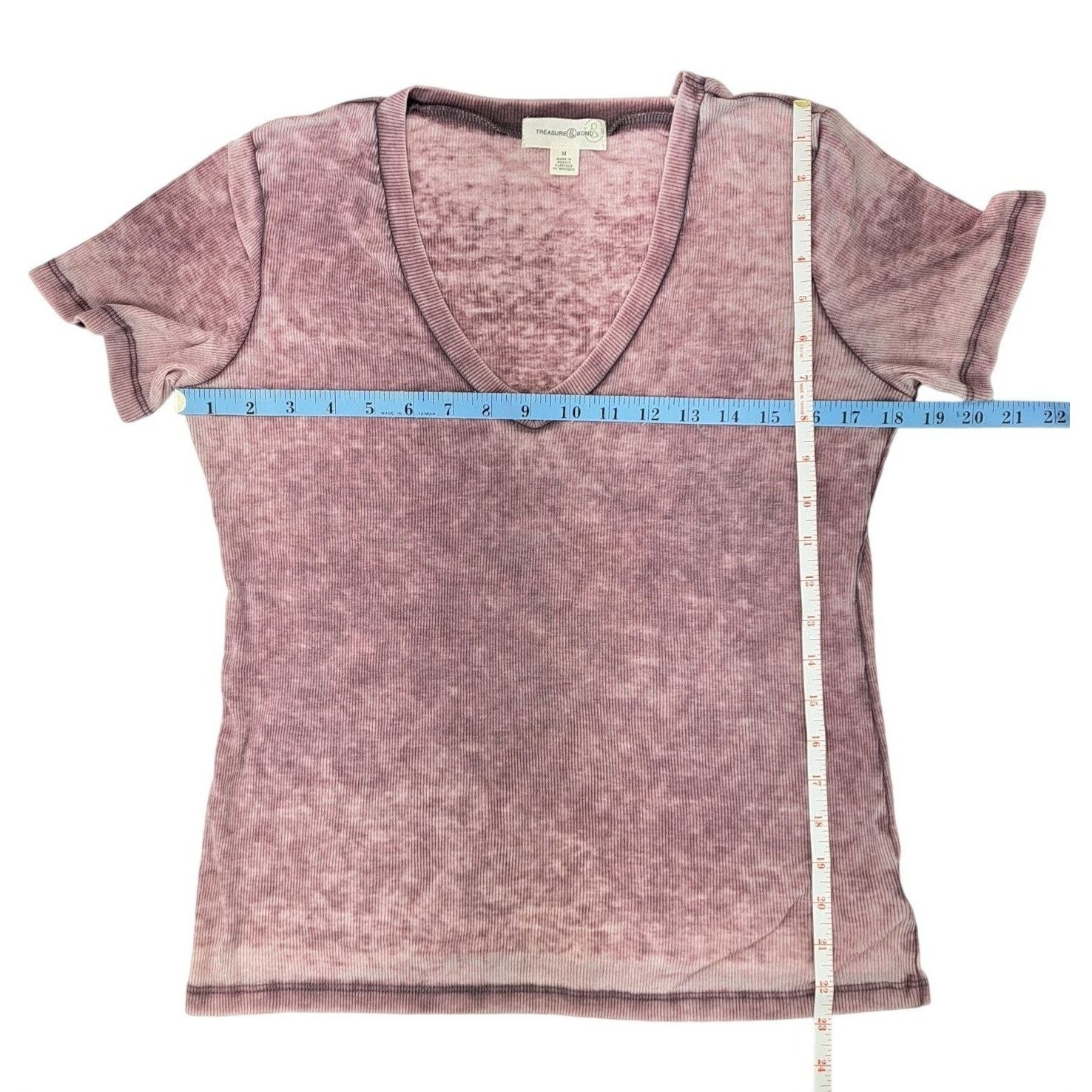 Treasure & Bond Treasure & Bond Women Medium Top Blouse V-Neck Purple Ribbed Size M / US 6-8 / IT 42-44 - 6 Thumbnail