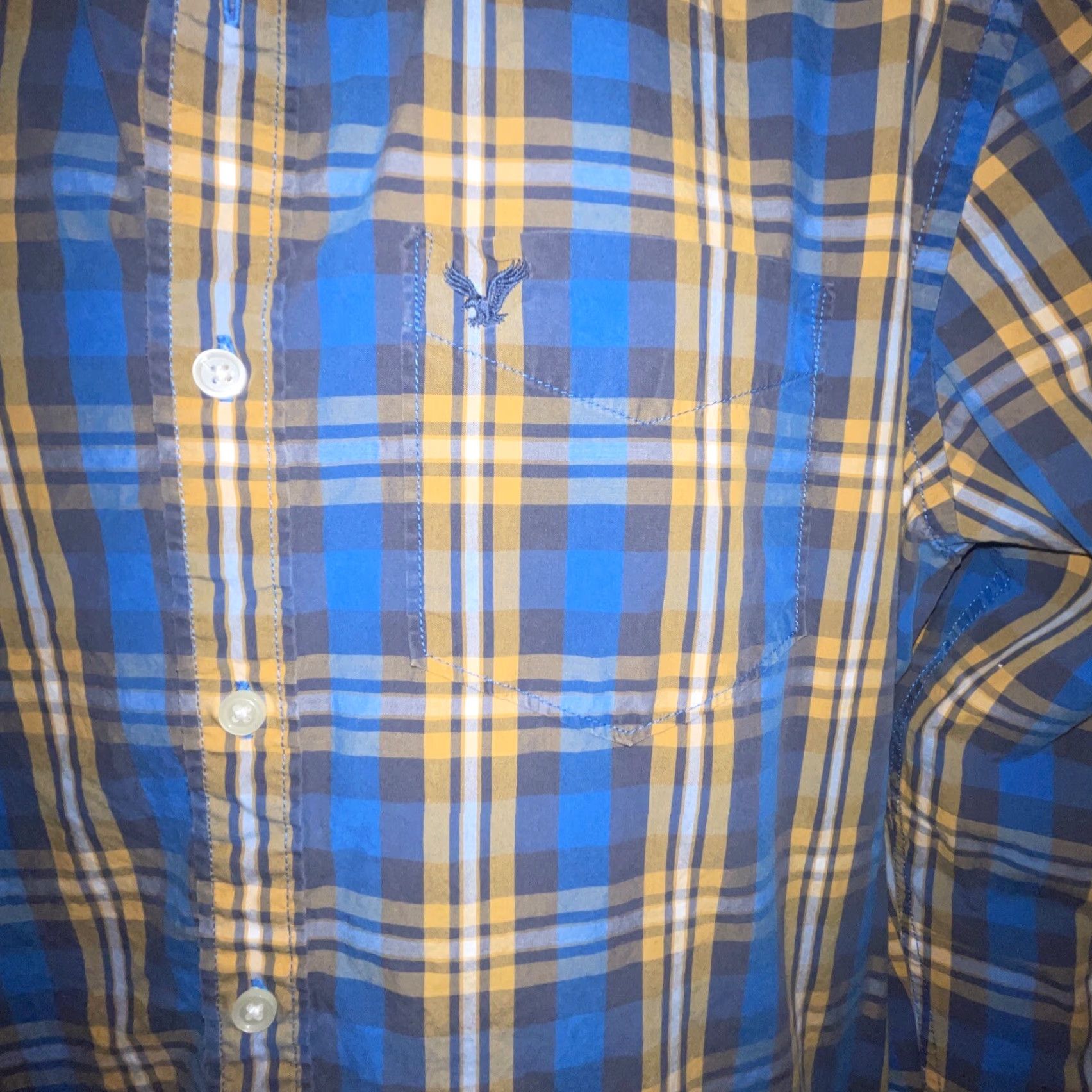 American Eagle Outfitters VINTAGE American Eagle Shirt Athletic Fit Large Blue Yellow Button Up Long Sleeve Mens Size US L / EU 52-54 / 3 - 3 Thumbnail