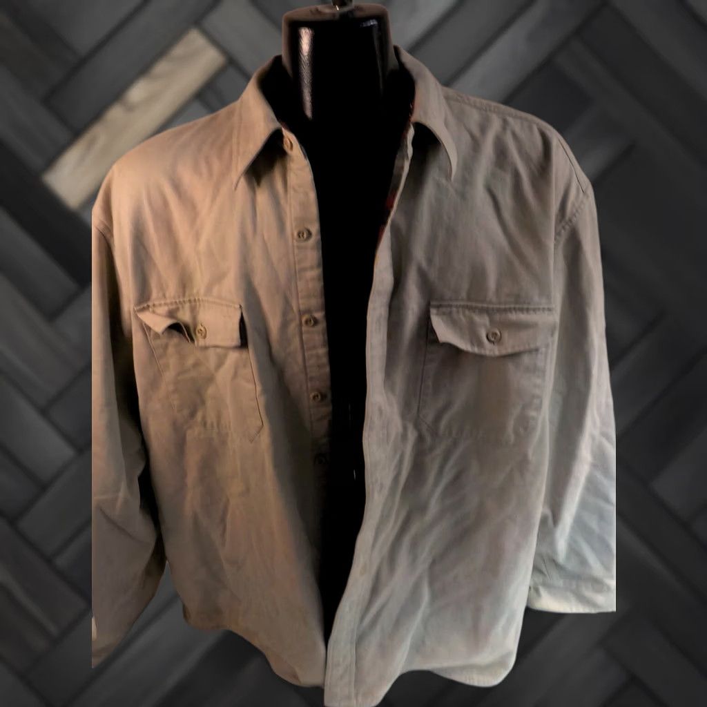 Eddie Bauer EDDIE BAUER Shacket Mens Shirt Jacket Beige Plaid Lined Wool 100% Cotton XL Button Pocket 2 Open Casual Vintage Bedtime? Size US XL / EU 56 / 4 - 1 Thumbnail