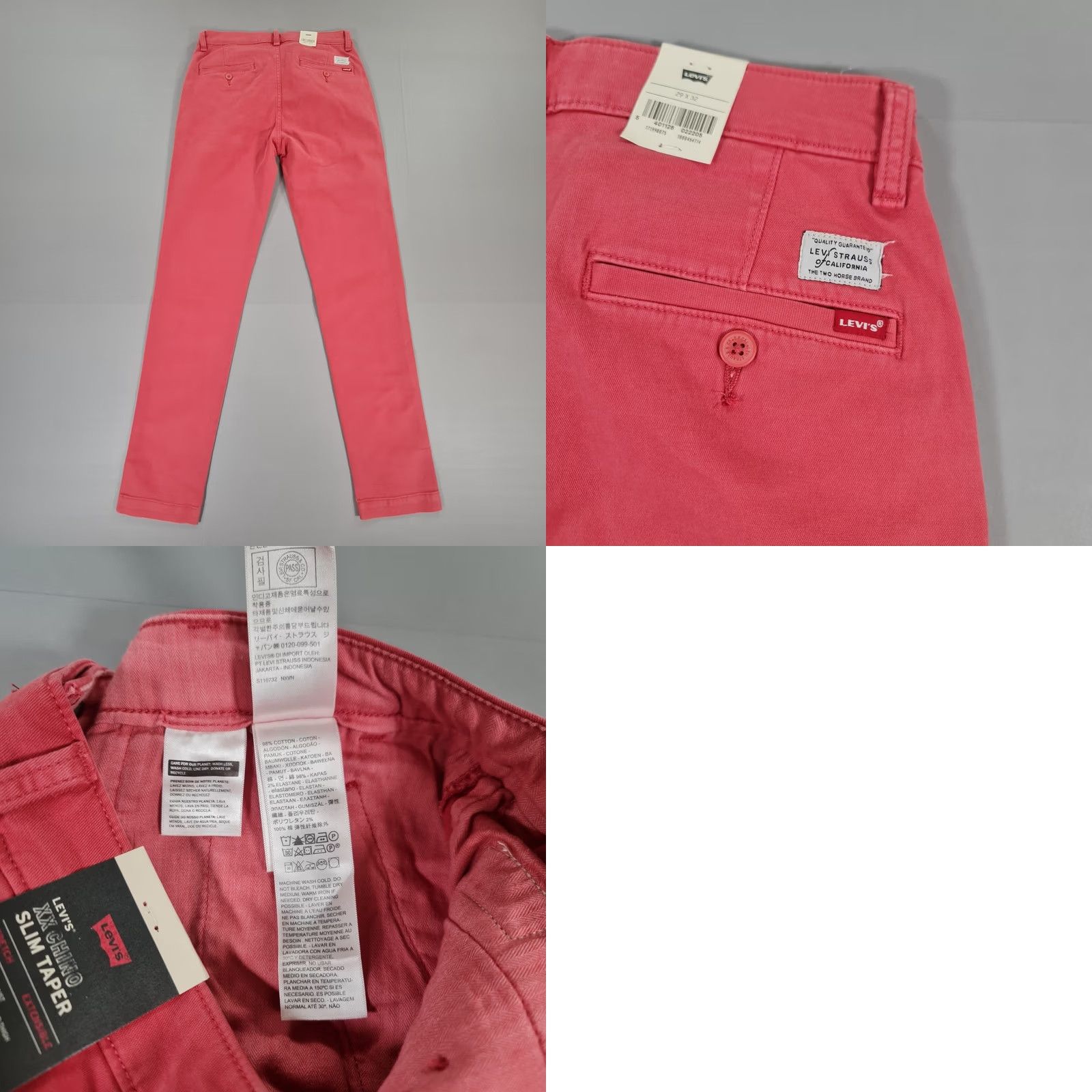 Levi's Levi's Mens XX Chino Trousers Slim Taper Pink W29 L32 Cotton Elastane Pants Size US 29 - 8 Thumbnail