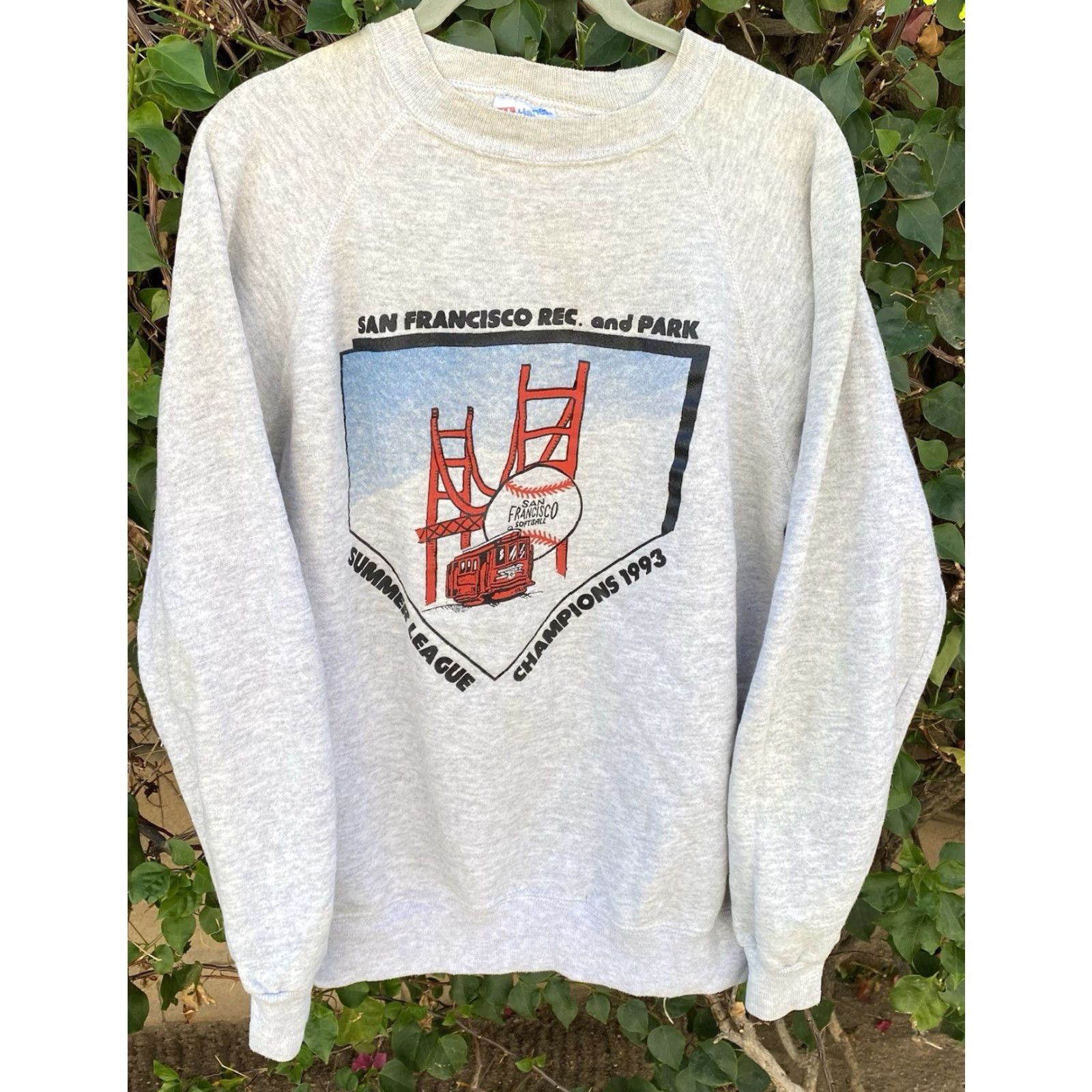 Hanes VINTAGE Hanes Sweatshirt San Francisco Rec. and Park Summer League Champions 1993 Graphic Print Gray L Men Size US L / EU 52-54 / 3 - 6 Thumbnail