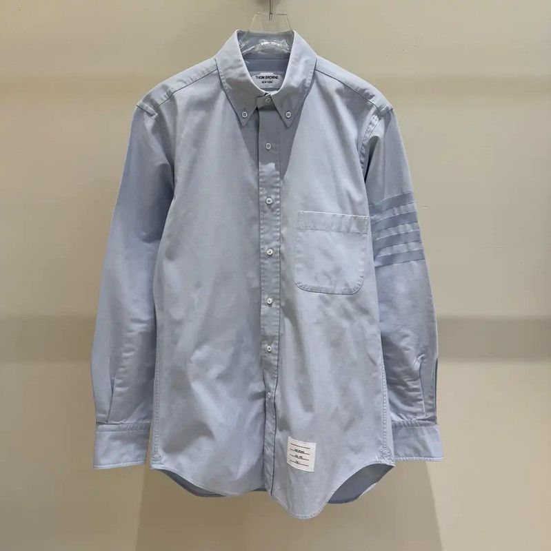 Thom Browne Long Sleeve Striped Shirt in Light Blue 0089
