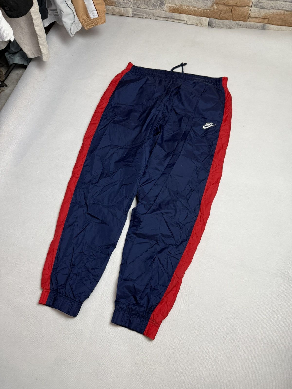 Nike × Vintage Nike track pants navy white red vintage style nylon Size US 34 / EU 50 - 1 Thumbnail