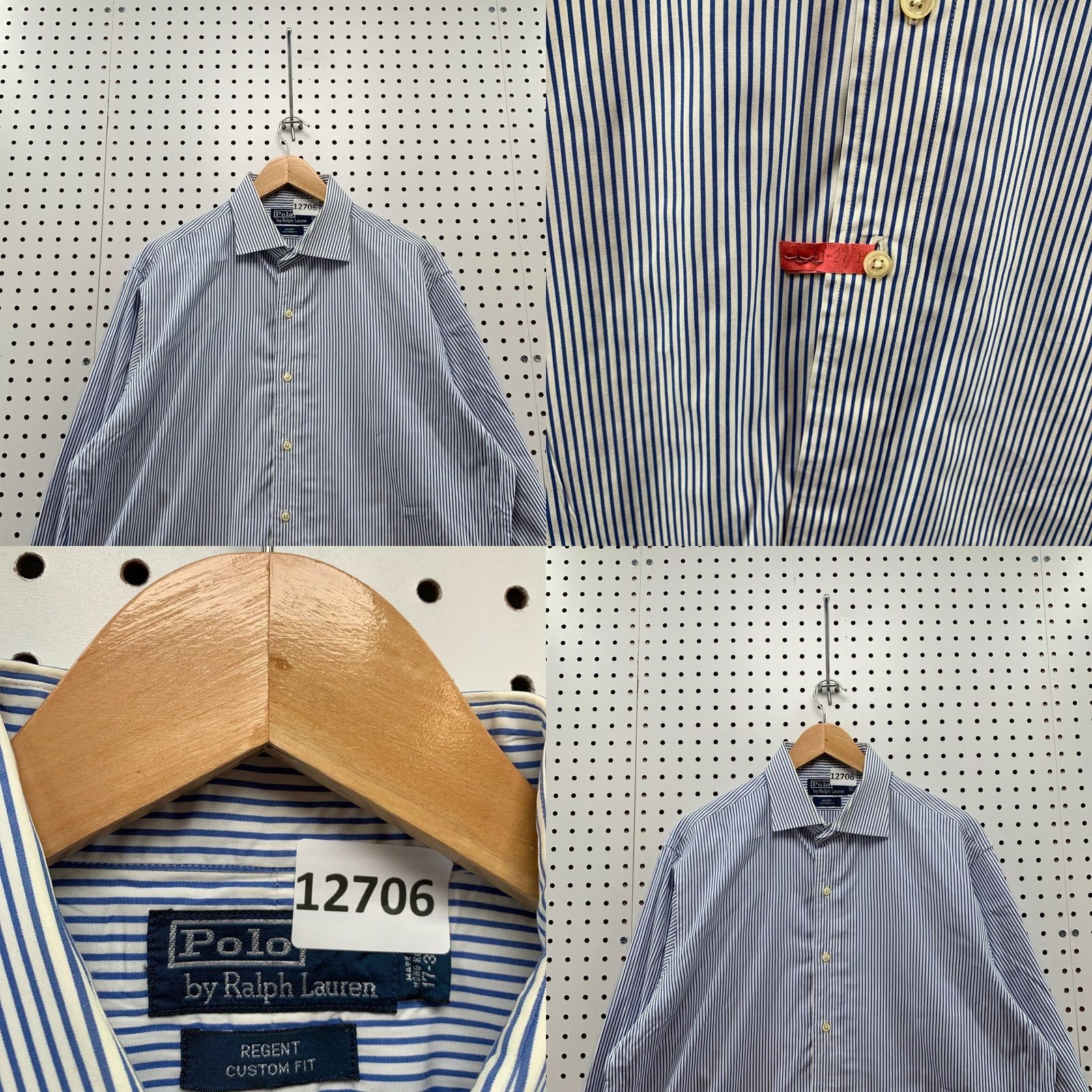 Polo Ralph Lauren Polo Ralph Lauren Shirt Mens Blue White Striped Button Long Sleeve 17 34 Regular Cotton Polo Ralph Lauren Shirt) Size US XL / EU 56 / 4 - 10 Thumbnail