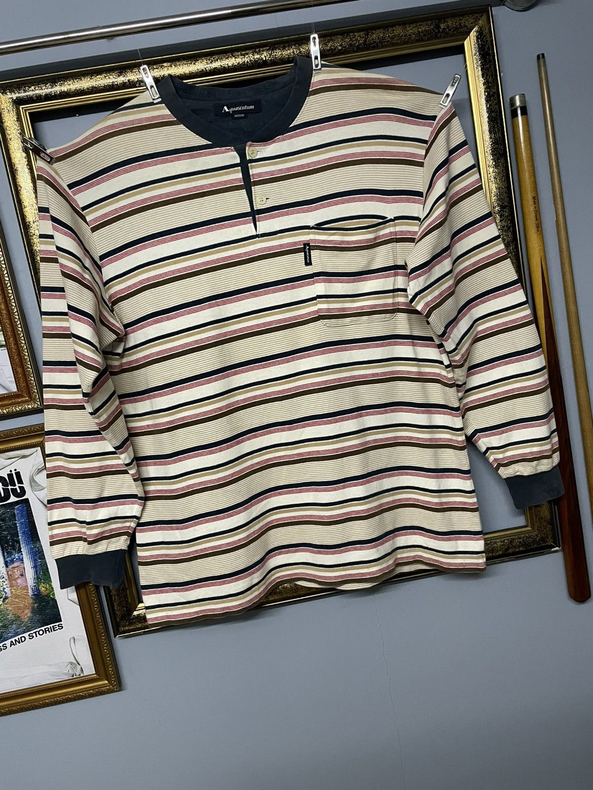 Aquascutum Vintage 1990s Designer Aquascutum Stripe Classic Longsleeve Size US M / EU 48-50 / 2 - 2 Thumbnail