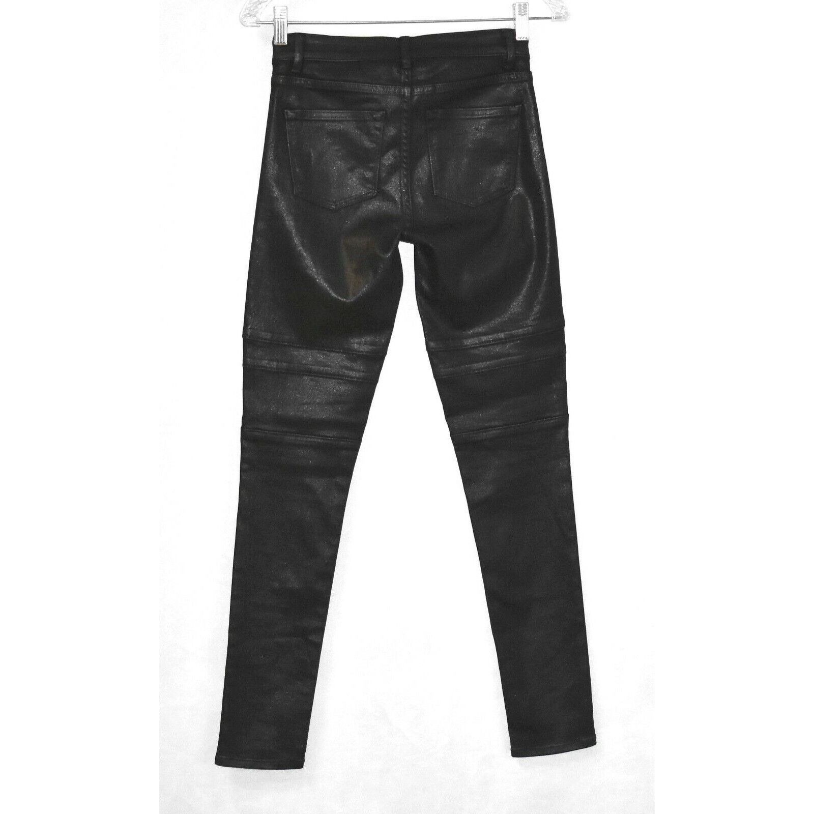 Elie Tahari B0 NWT ELIE TAHARI Black Coated Azella Moto Jeans Sz 24 $248 Size 24" / US 00 / IT 34 - 4 Thumbnail