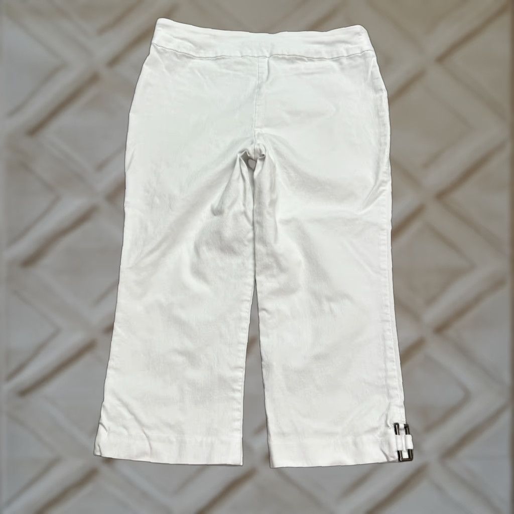 Vintage Counterparts White Capri Cropped Pants Women L Regular Straight Buckle Metal Stretch Size 36" / US 14 / IT 50 - 1 Thumbnail