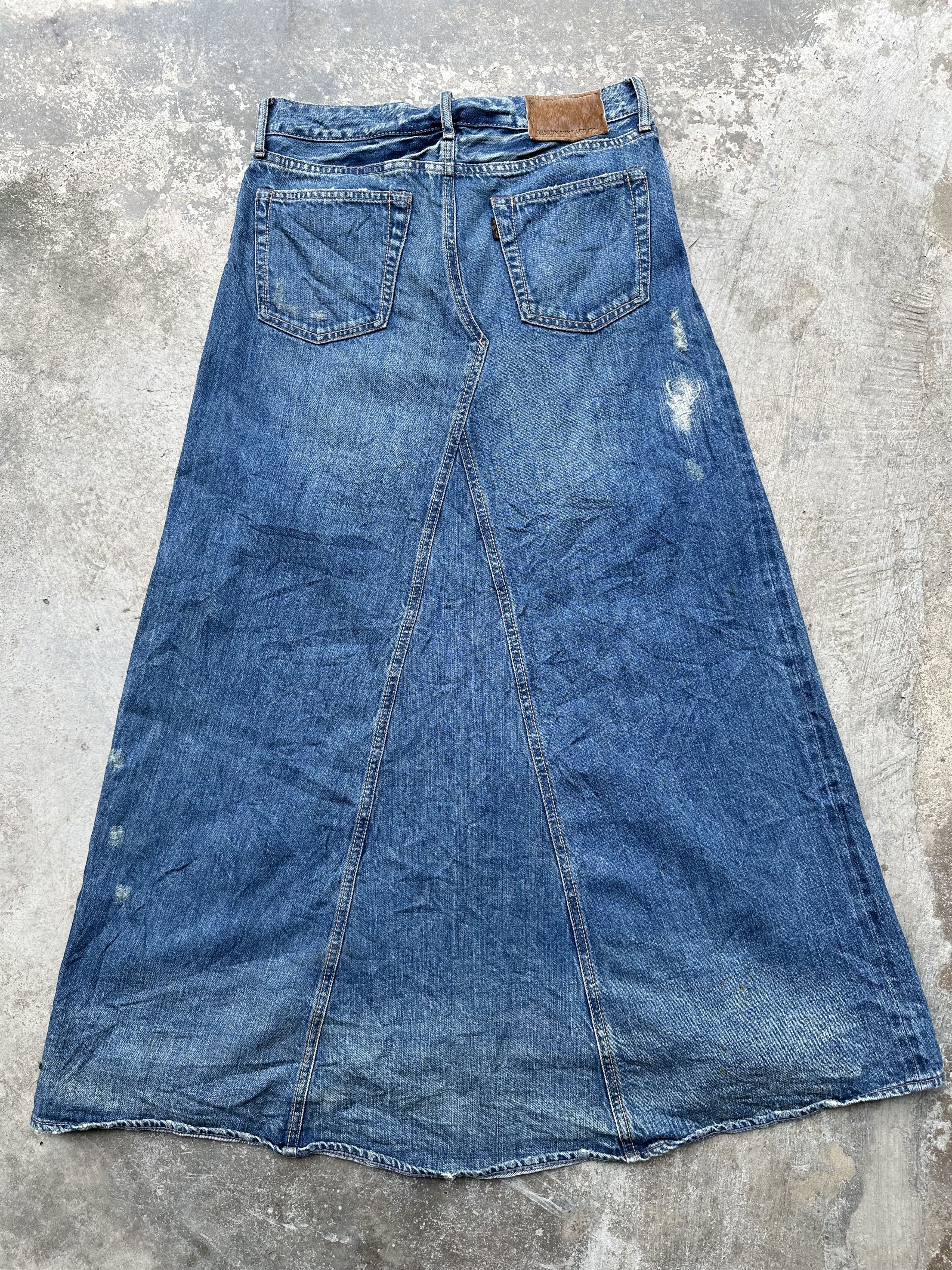 If Six Was Nine Genuine Vintage G.O.A Maxi Denim Distressed Selvedge Skirt Size 30" / US 8 / IT 44 - 7 Thumbnail