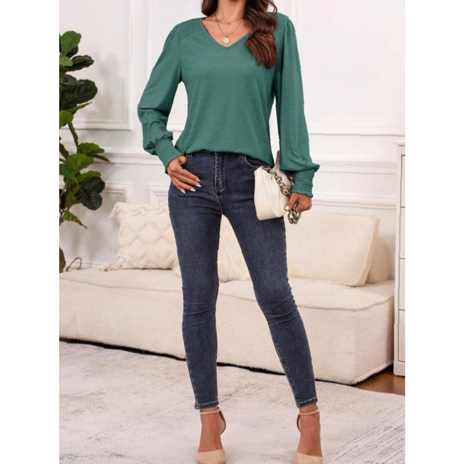 Vintage Dokotoo Blouse - V-Neck Long Sleeve - Green - XL - Womens - Shirt - Casual - NWT Size XL / US 12-14 / IT 48-50 - 6 Thumbnail