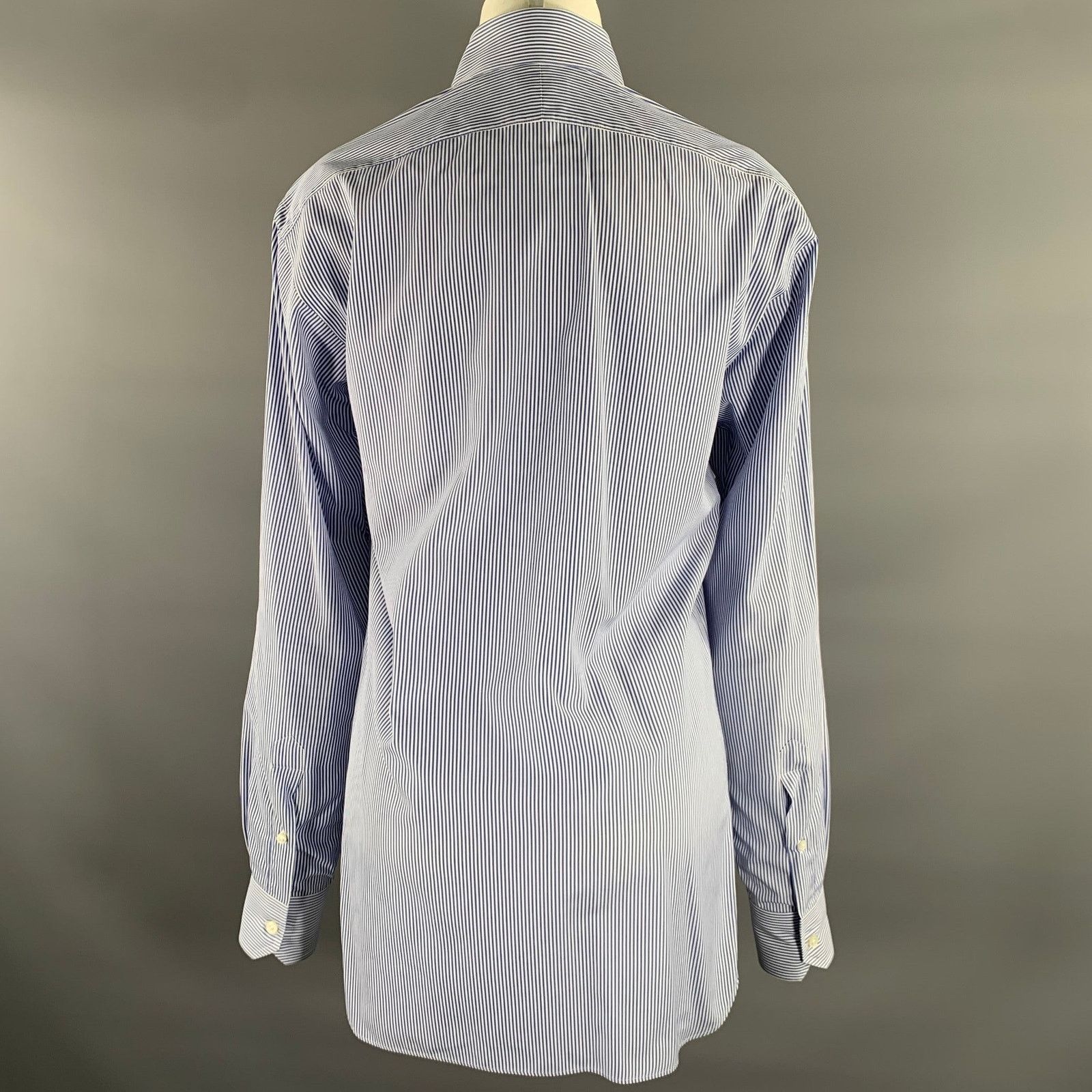 Hamilton HAMILTON S White Blue Stripe Cotton Spread Collar L/S Shirt Size US S / EU 44-46 / 1 - 3 Thumbnail