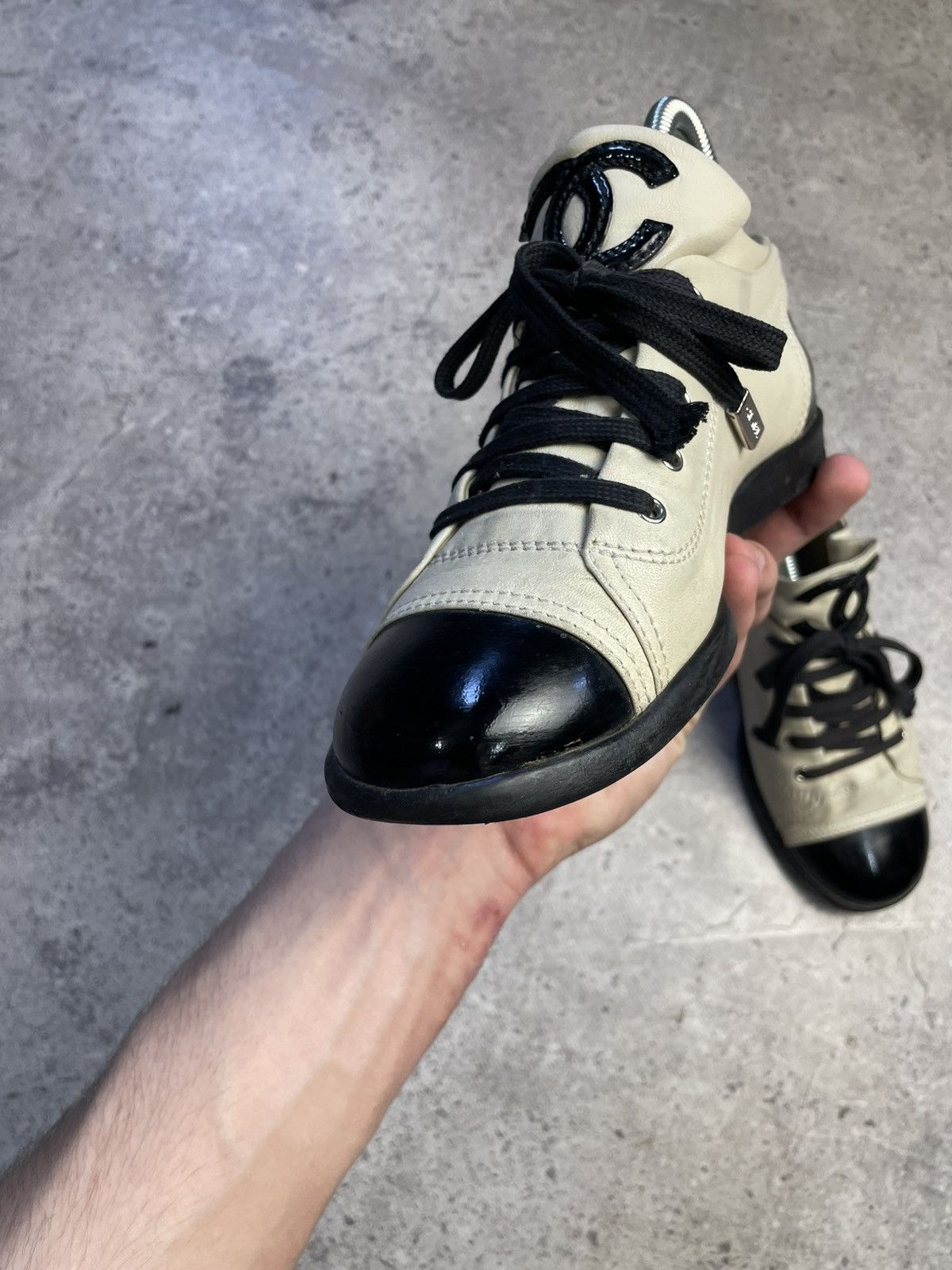 Chanel Chanel White Beige High Top Sneakers Size US 7 / IT 37 - 5 Thumbnail