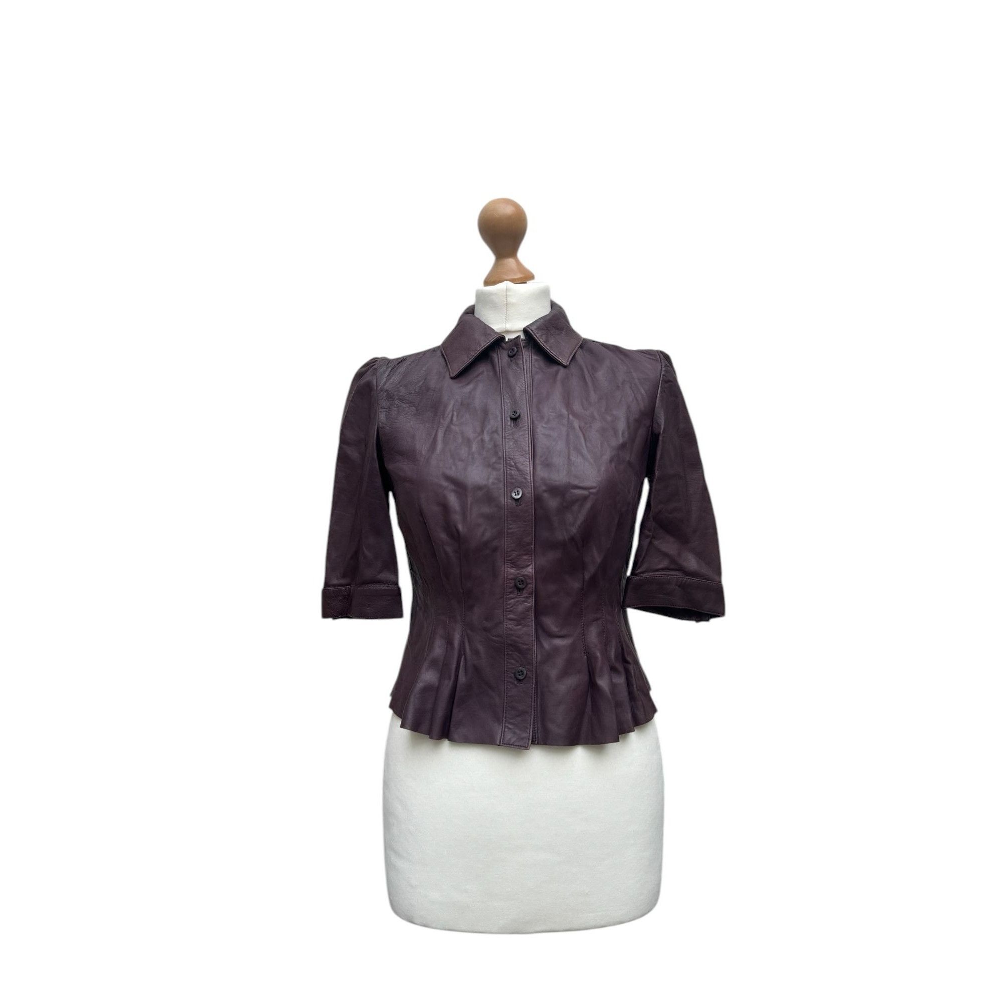 Prada Burgundy Leather Blouse Size M / US 6-8 / IT 42-44 - 1 Thumbnail