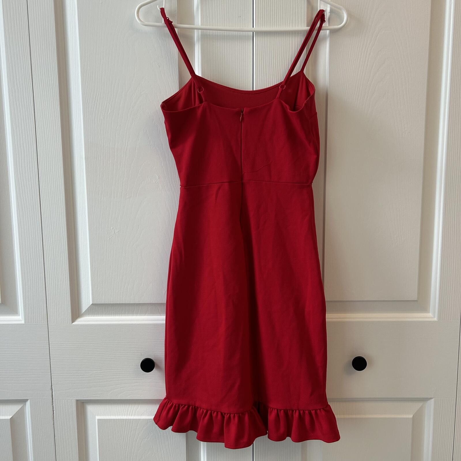 Lulus Lulu's Red Spaghetti-Strap Ruffle-Hem Mini Dress Women’s XS Size S / US 4 / IT 40 - 2 Thumbnail